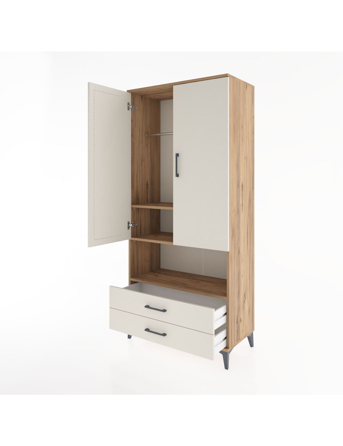Hyperion Dolap 3 Raflı 2 Çekmeceli Tek Askılı 88x44x195 - S60M094V7B