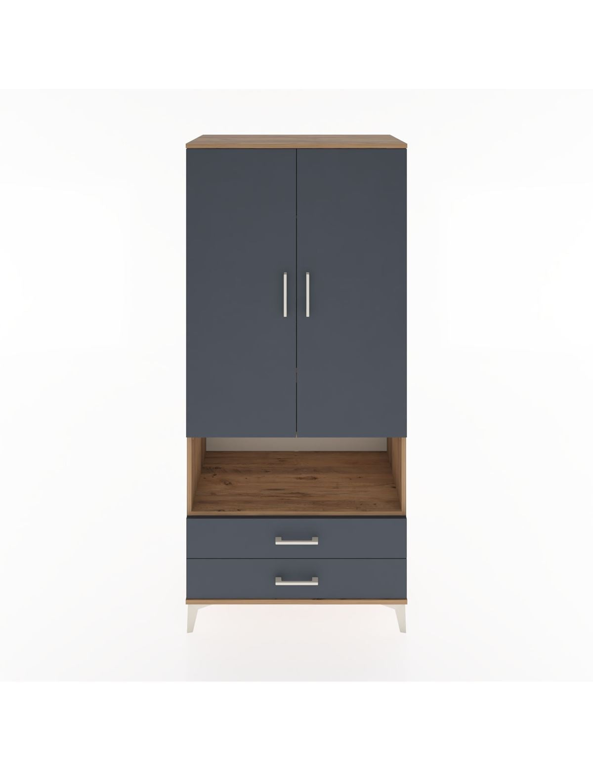 Hyperion Dolap 3 Raflı 2 Çekmeceli Tek Askılı 88x44x195 Çam-Antrasit