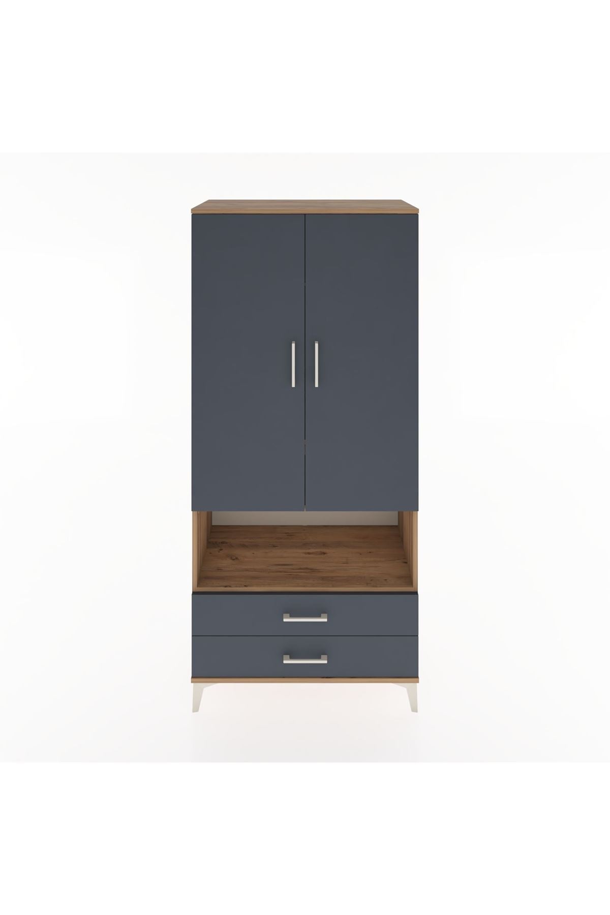 Hyperion Dolap 3 Raflı 2 Çekmeceli Tek Askılı 88x44x195 Çam-Antrasit