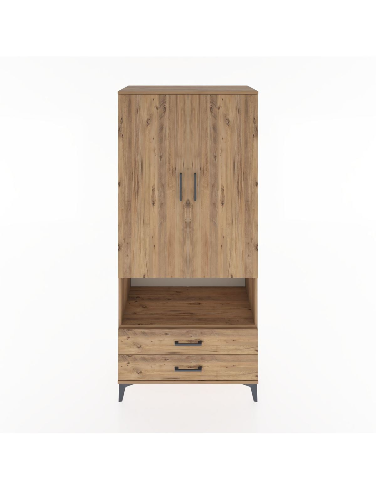 Hyperion Dolap 3 Raflı 2 Çekmeceli Tek Askılı 88x44x195 Çam-Çam