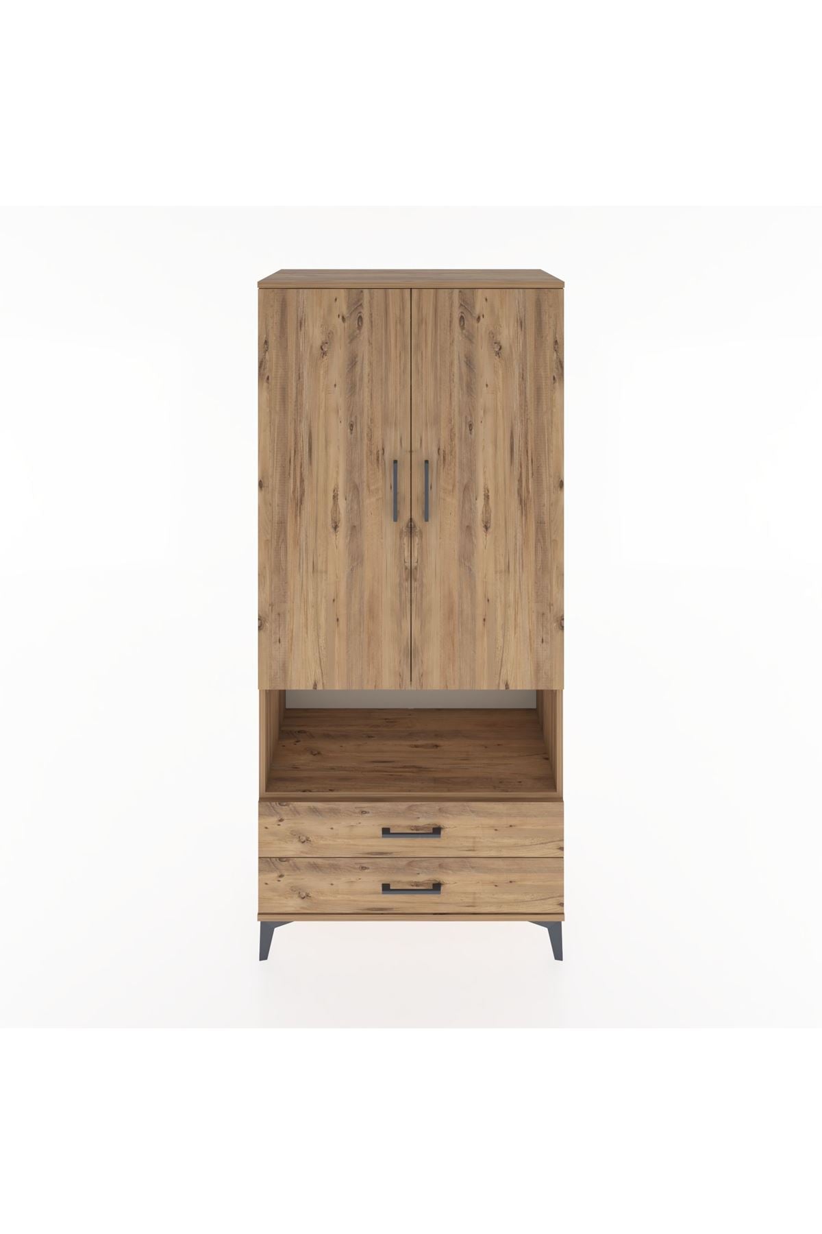 Hyperion Dolap 3 Raflı 2 Çekmeceli Tek Askılı 88x44x195 Çam-Çam