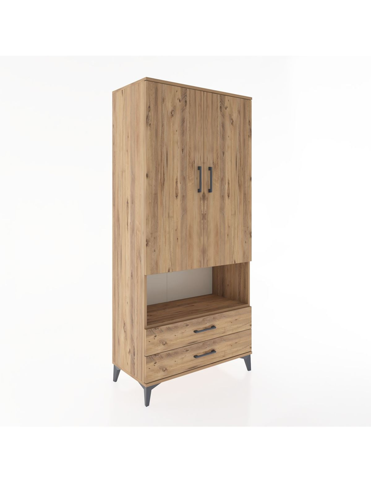 Hyperion Dolap 3 Raflı 2 Çekmeceli Tek Askılı 88x44x195 Çam-Çam