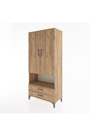 Hyperion Dolap 3 Raflı 2 Çekmeceli Tek Askılı 88x44x195 Çam-Çam