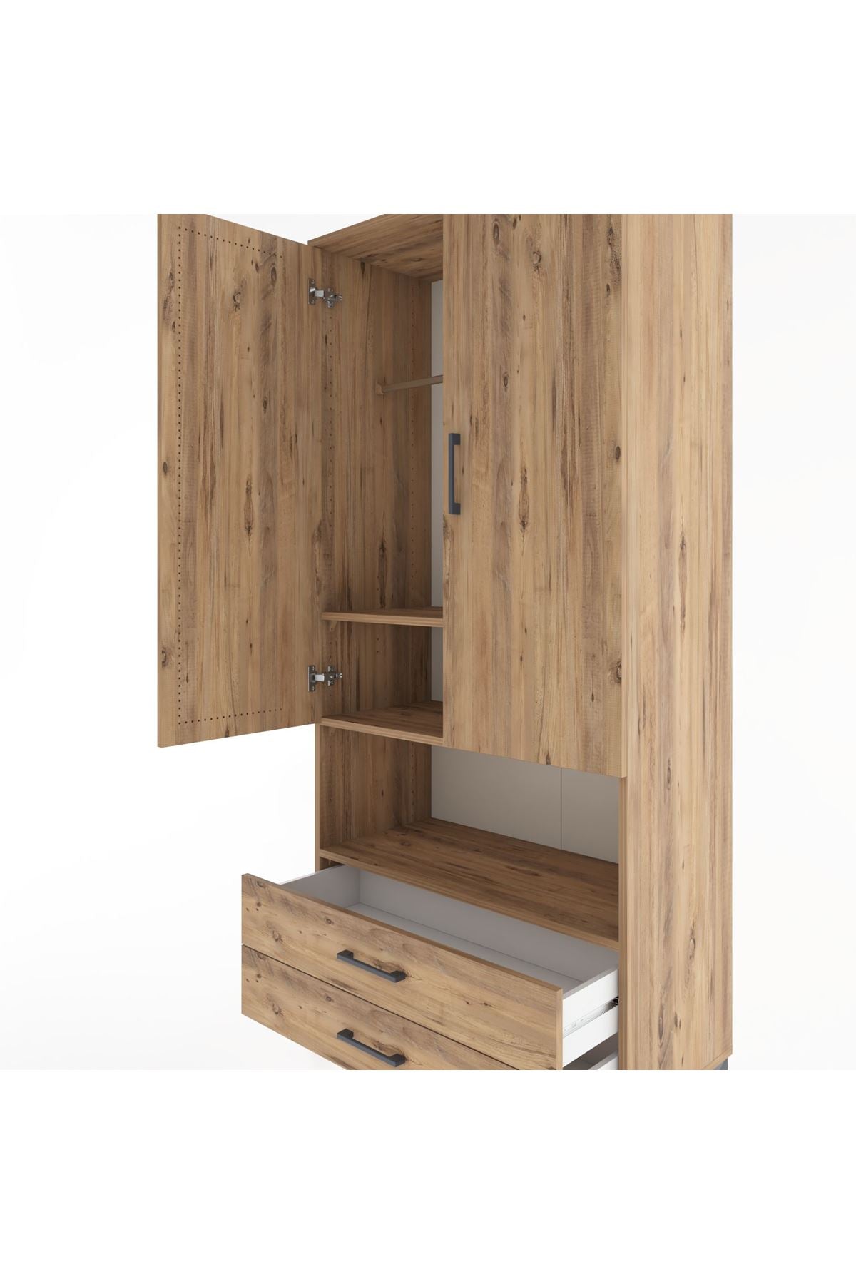 Hyperion Dolap 3 Raflı 2 Çekmeceli Tek Askılı 88x44x195 Çam-Çam