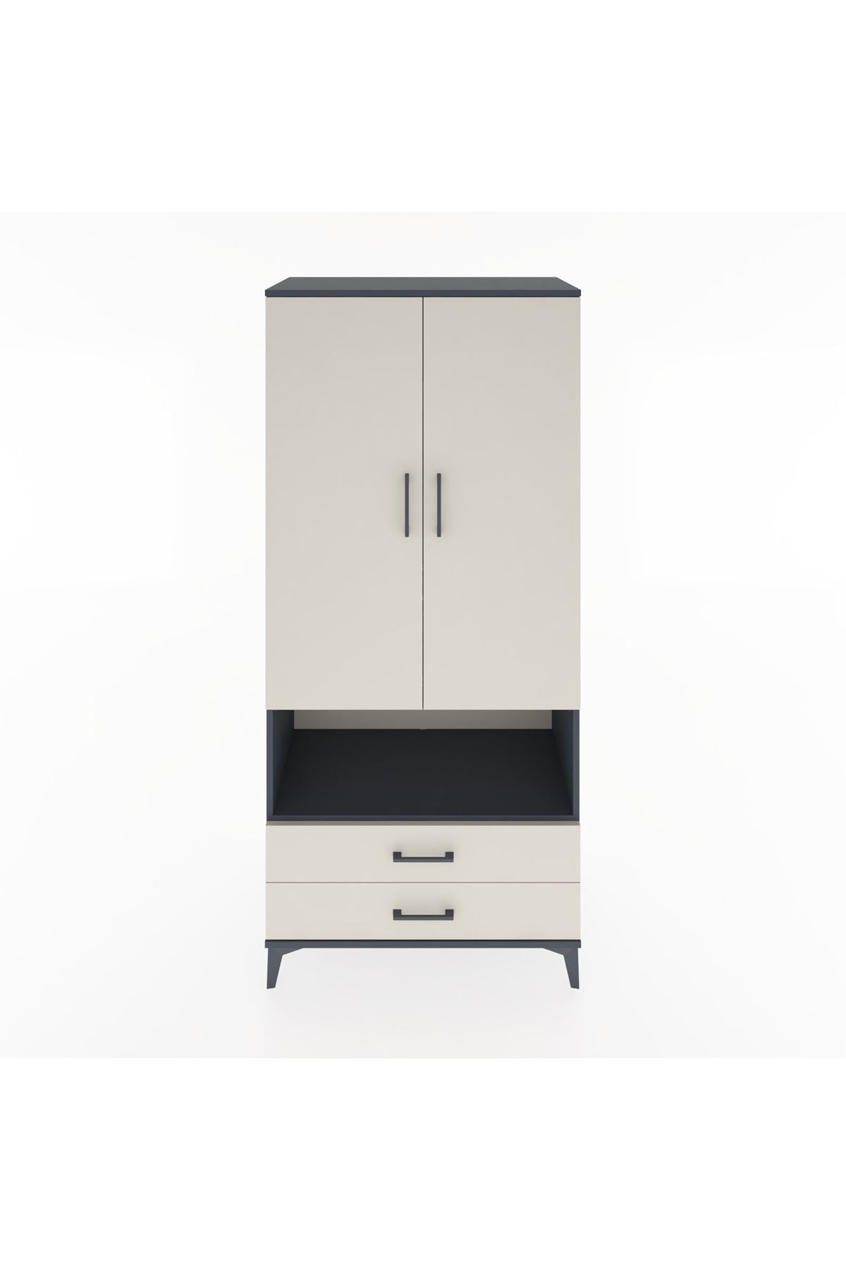 Hyperion Dolap 5 Raflı 2 Çekmeceli 2 Kapaklı 88x44x195 Antrasit-Aytaşı