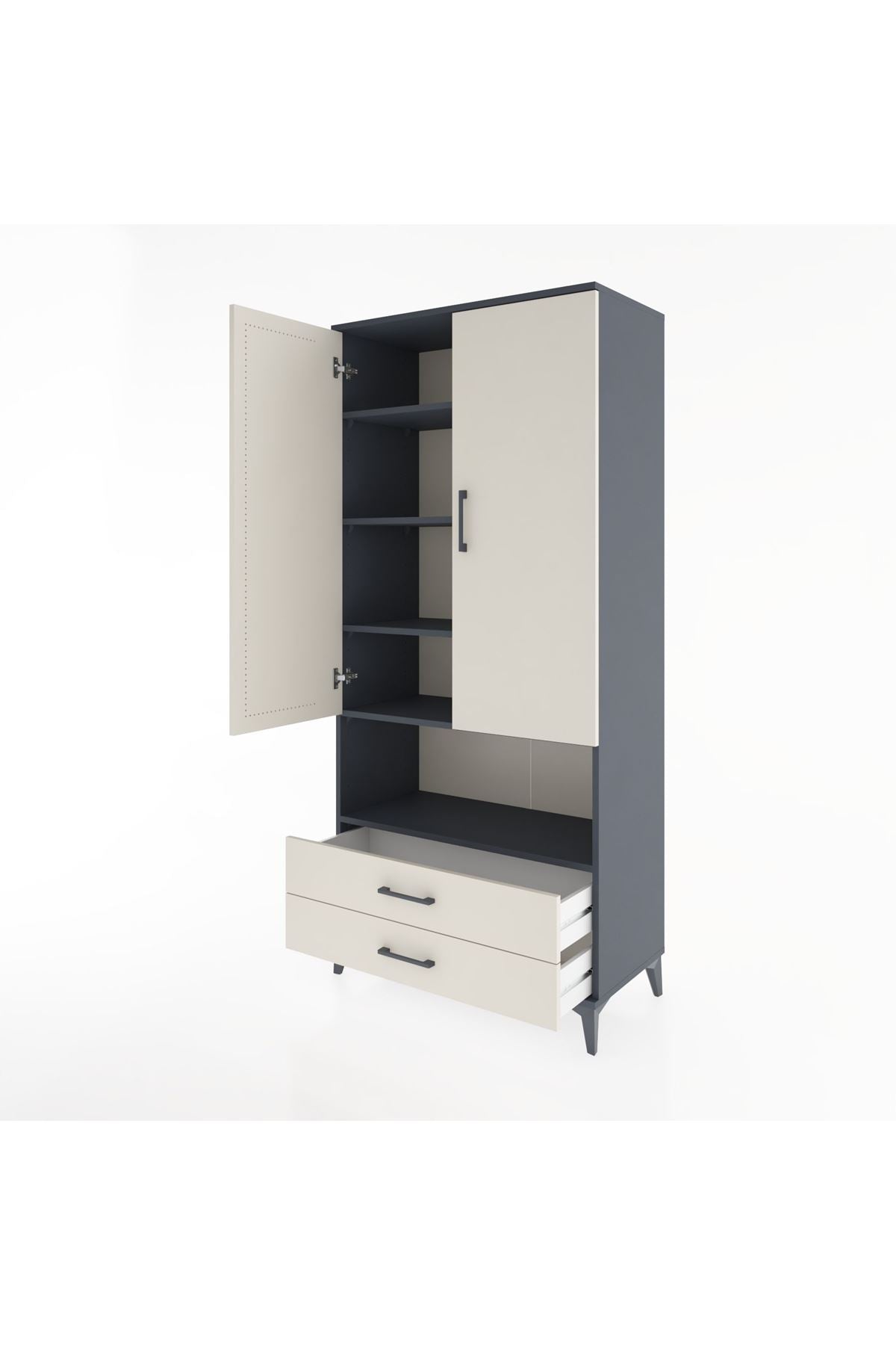 Hyperion Dolap 5 Raflı 2 Çekmeceli 2 Kapaklı 88x44x195 Antrasit-Aytaşı