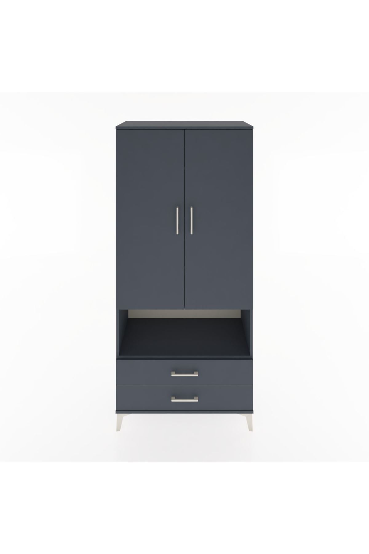 Hyperion Dolap 5 Raflı 2 Çekmeceli 2 Kapaklı 88x44x195 Antrasit-Antrasit