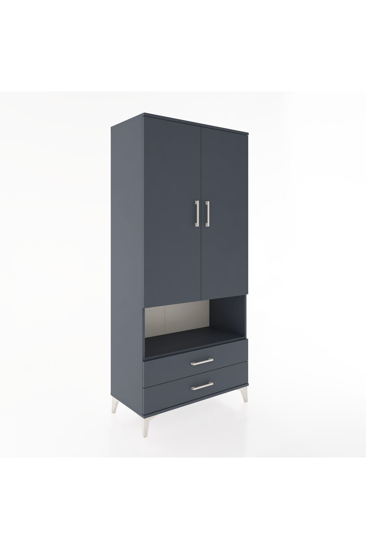 Hyperion Dolap 5 Raflı 2 Çekmeceli 2 Kapaklı 88x44x195 Antrasit-Antrasit