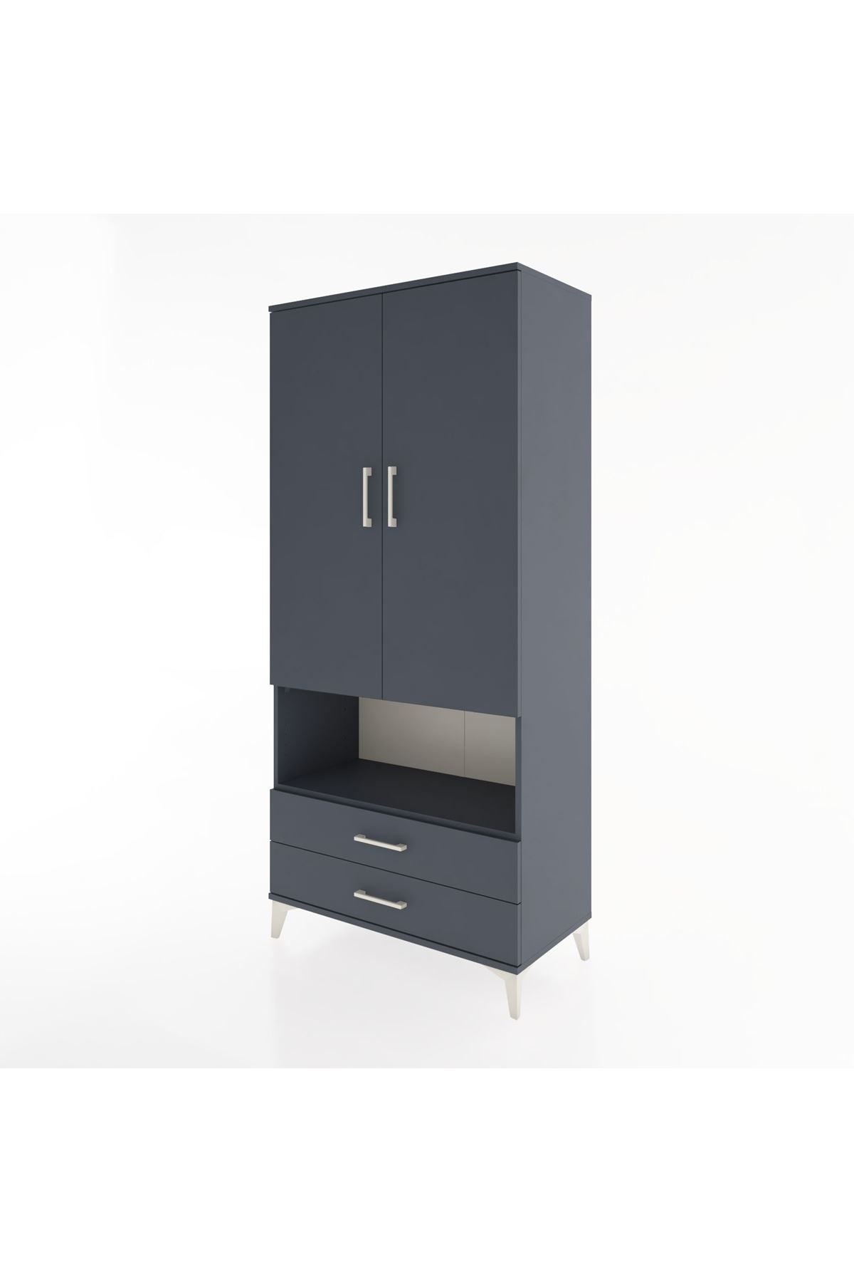 Hyperion Dolap 5 Raflı 2 Çekmeceli 2 Kapaklı 88x44x195 Antrasit-Antrasit