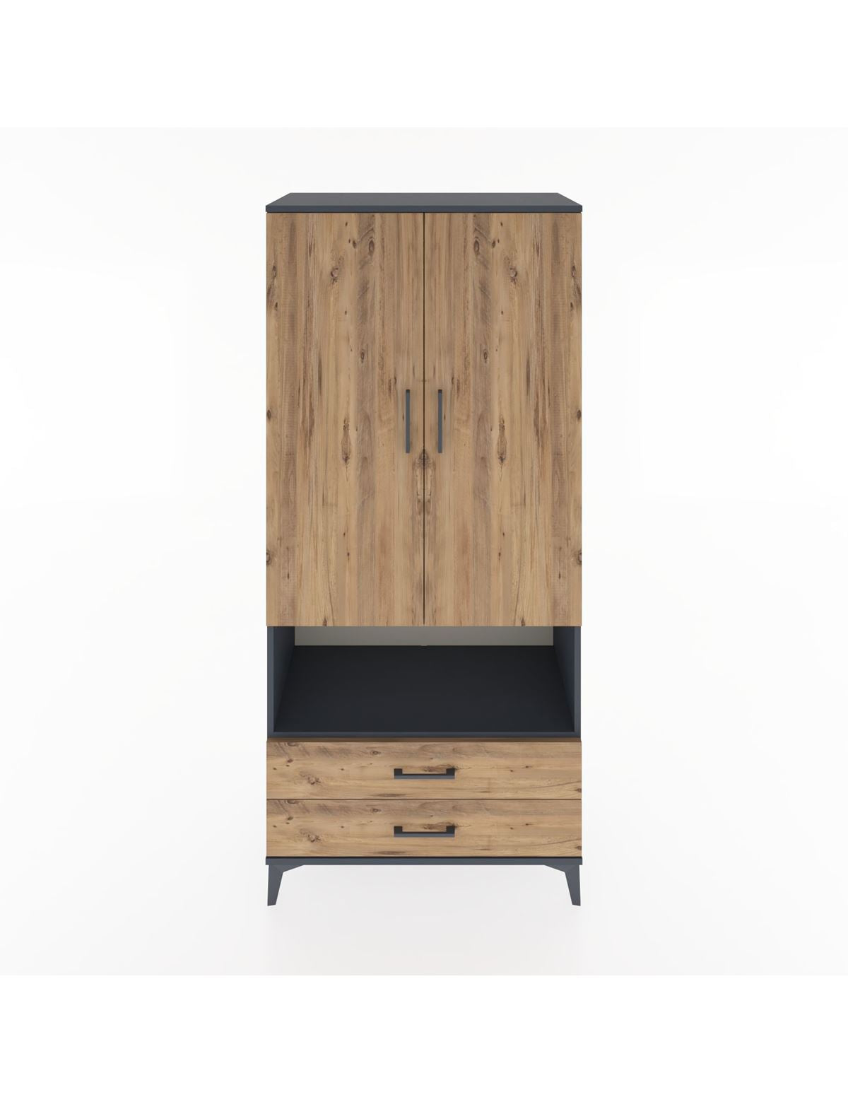 Hyperion Dolap 5 Raflı 2 Çekmeceli 2 Kapaklı 88x44x195 Antrasit-Çam