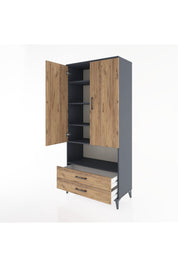 Hyperion Dolap 5 Raflı 2 Çekmeceli 2 Kapaklı 88x44x195 Antrasit-Çam