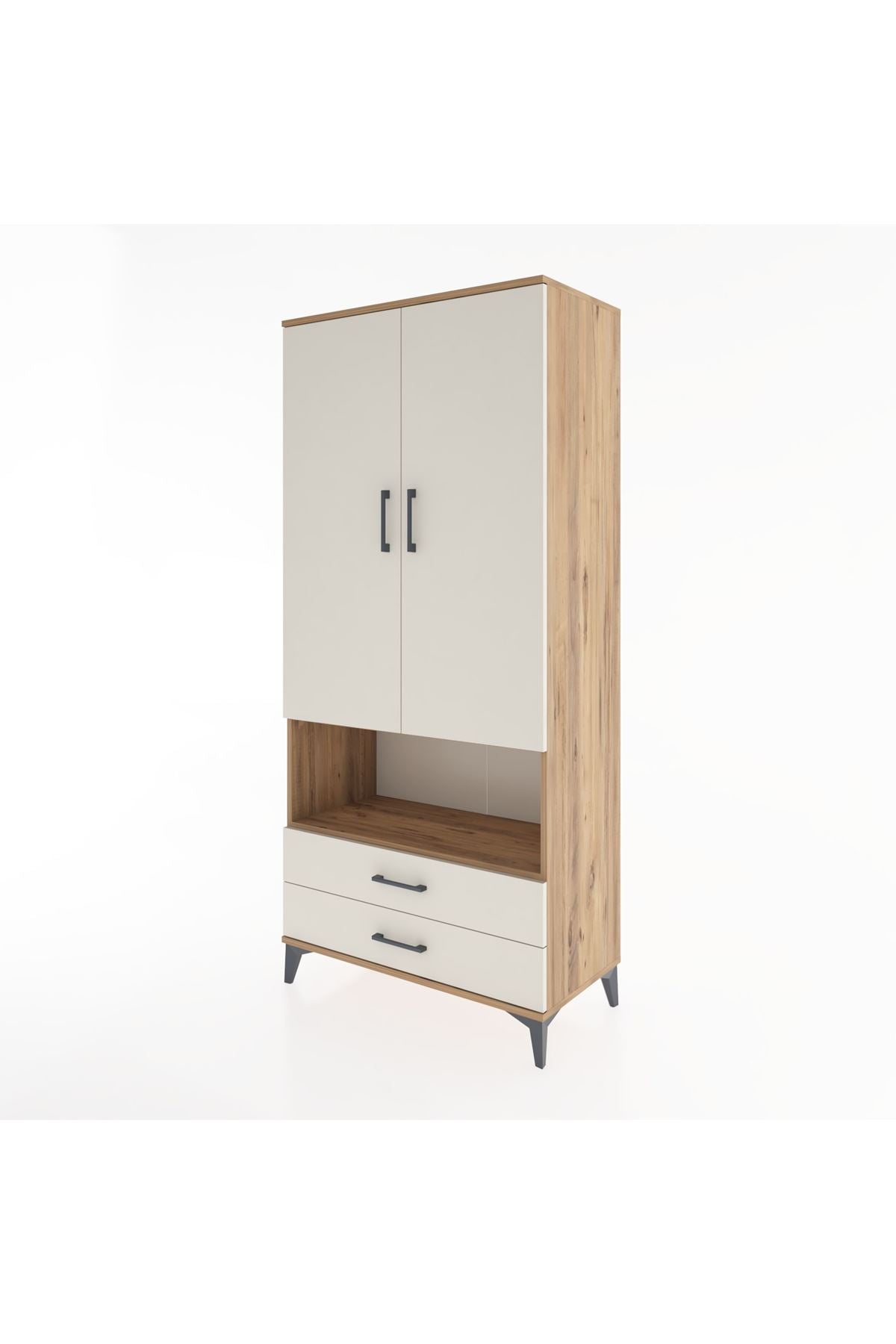 Hyperion Dolap 5 Raflı 2 Çekmeceli 2 Kapaklı 88x44x195 Çam-Aytaşı