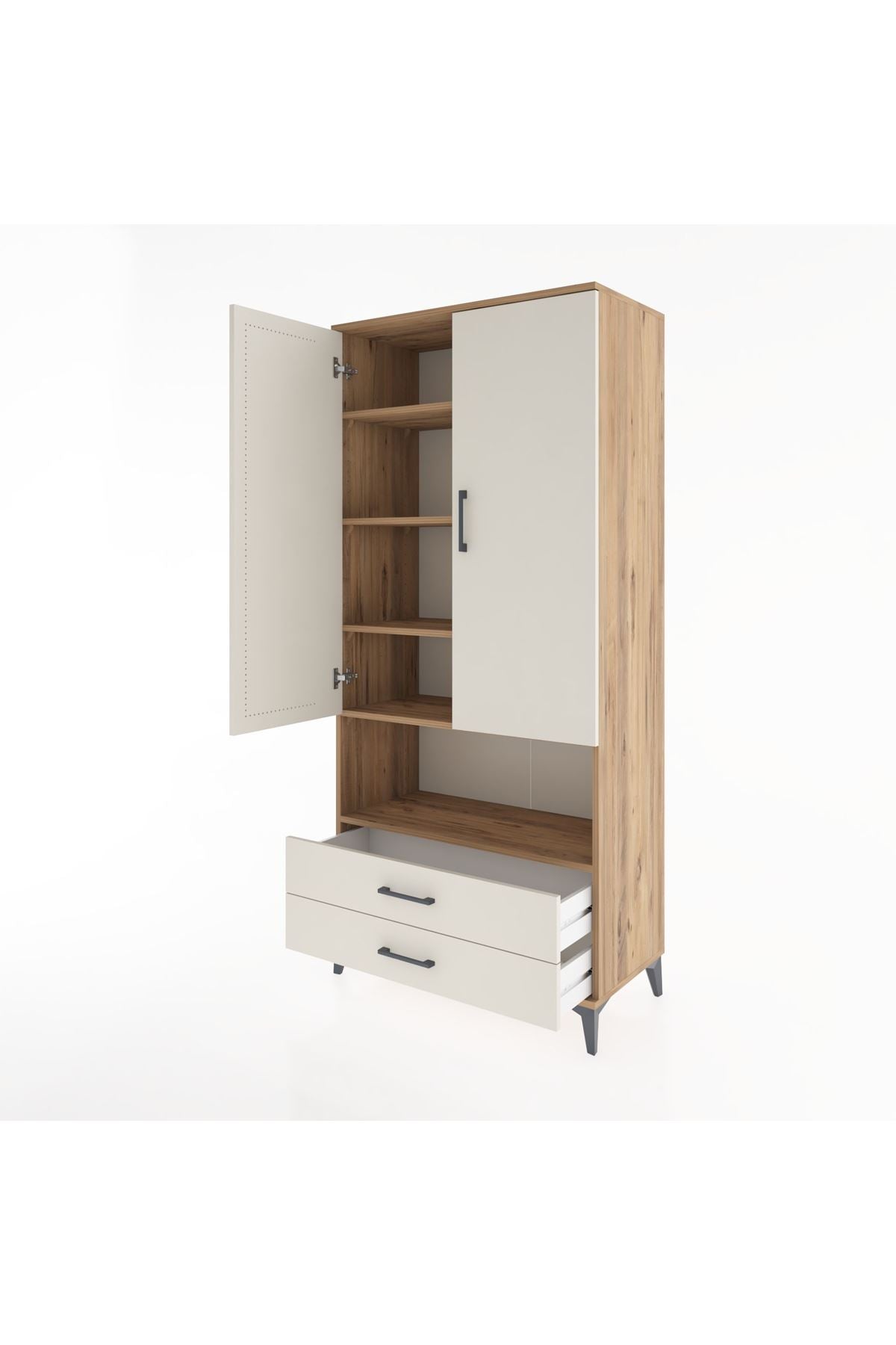 Hyperion Dolap 5 Raflı 2 Çekmeceli 2 Kapaklı 88x44x195 Çam-Aytaşı