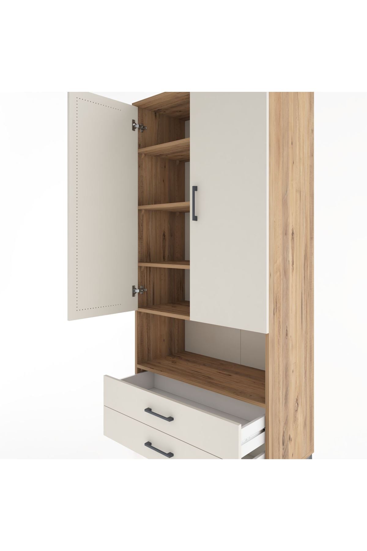 Hyperion Dolap 5 Raflı 2 Çekmeceli 2 Kapaklı 88x44x195 Çam-Aytaşı