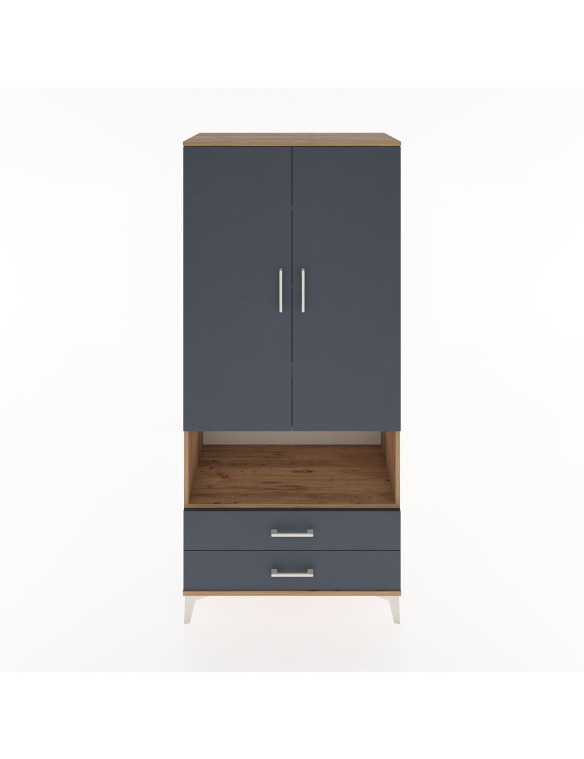 Hyperion Dolap 5 Raflı 2 Çekmeceli 2 Kapaklı 88x44x195 Çam-Antrasit