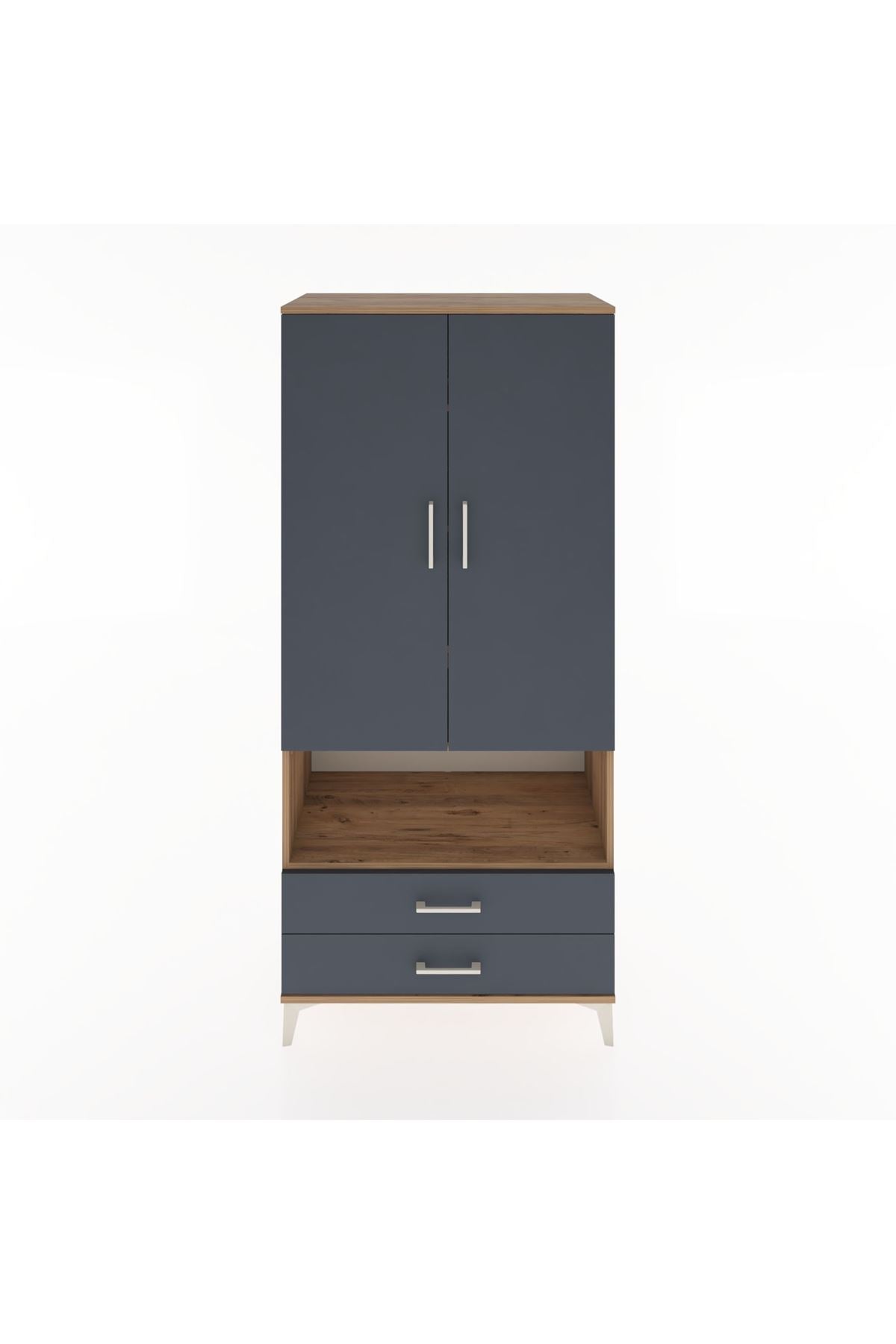 Hyperion Dolap 5 Raflı 2 Çekmeceli 2 Kapaklı 88x44x195 Çam-Antrasit