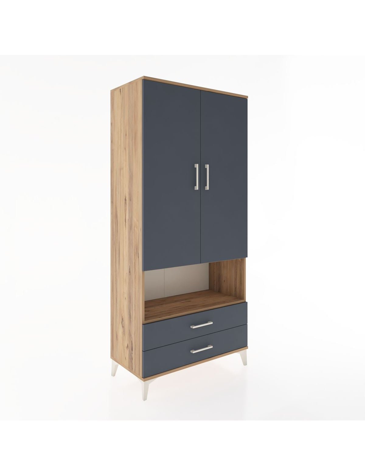 Hyperion Dolap 5 Raflı 2 Çekmeceli 2 Kapaklı 88x44x195 Çam-Antrasit