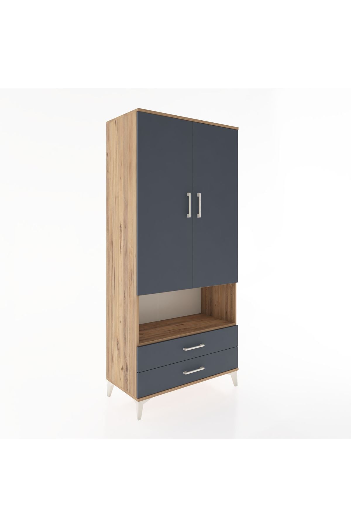 Hyperion Dolap 5 Raflı 2 Çekmeceli 2 Kapaklı 88x44x195 Çam-Antrasit