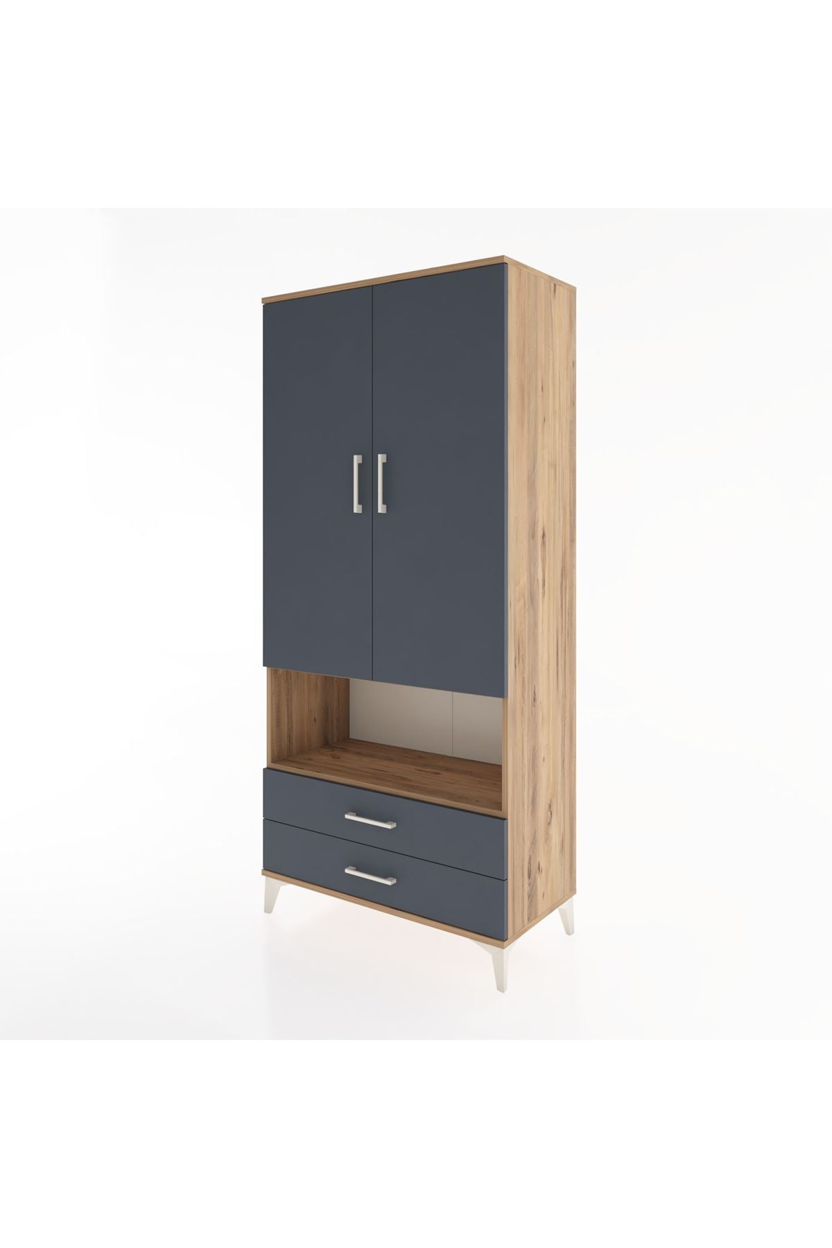 Hyperion Dolap 5 Raflı 2 Çekmeceli 2 Kapaklı 88x44x195 Çam-Antrasit