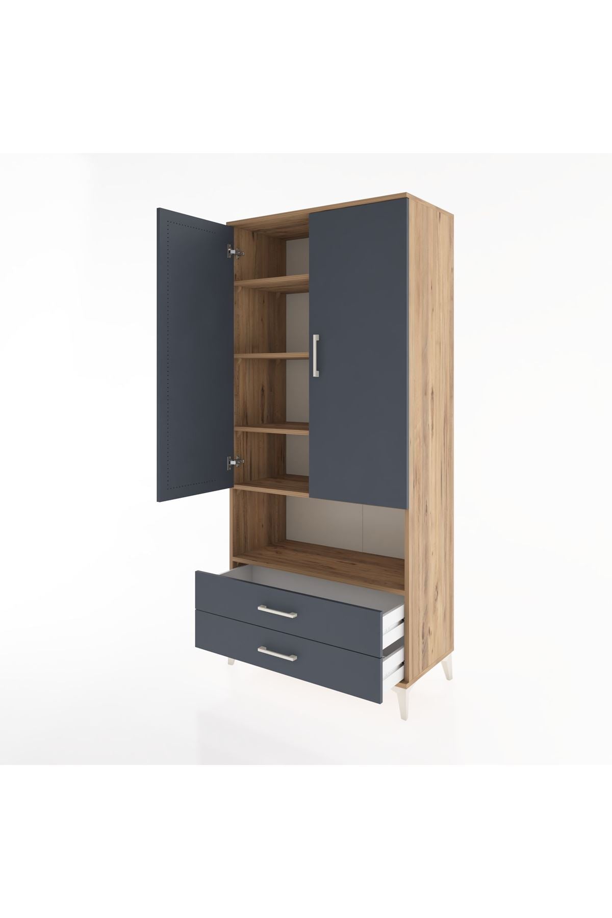 Hyperion Dolap 5 Raflı 2 Çekmeceli 2 Kapaklı 88x44x195 Çam-Antrasit