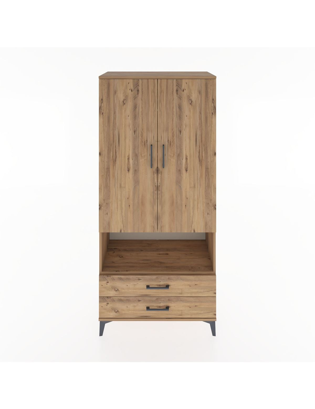 Hyperion Dolap 5 Raflı 2 Çekmeceli 2 Kapaklı 88x44x195 Çam-Çam