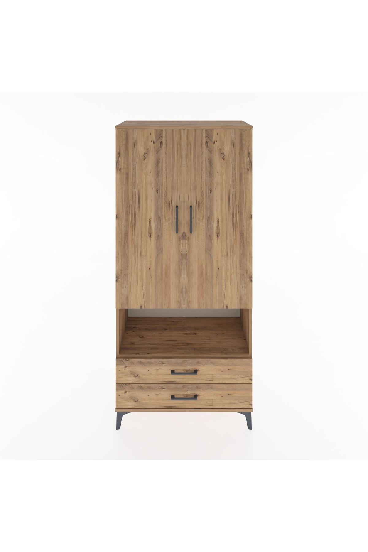 Hyperion Dolap 5 Raflı 2 Çekmeceli 2 Kapaklı 88x44x195 Çam-Çam