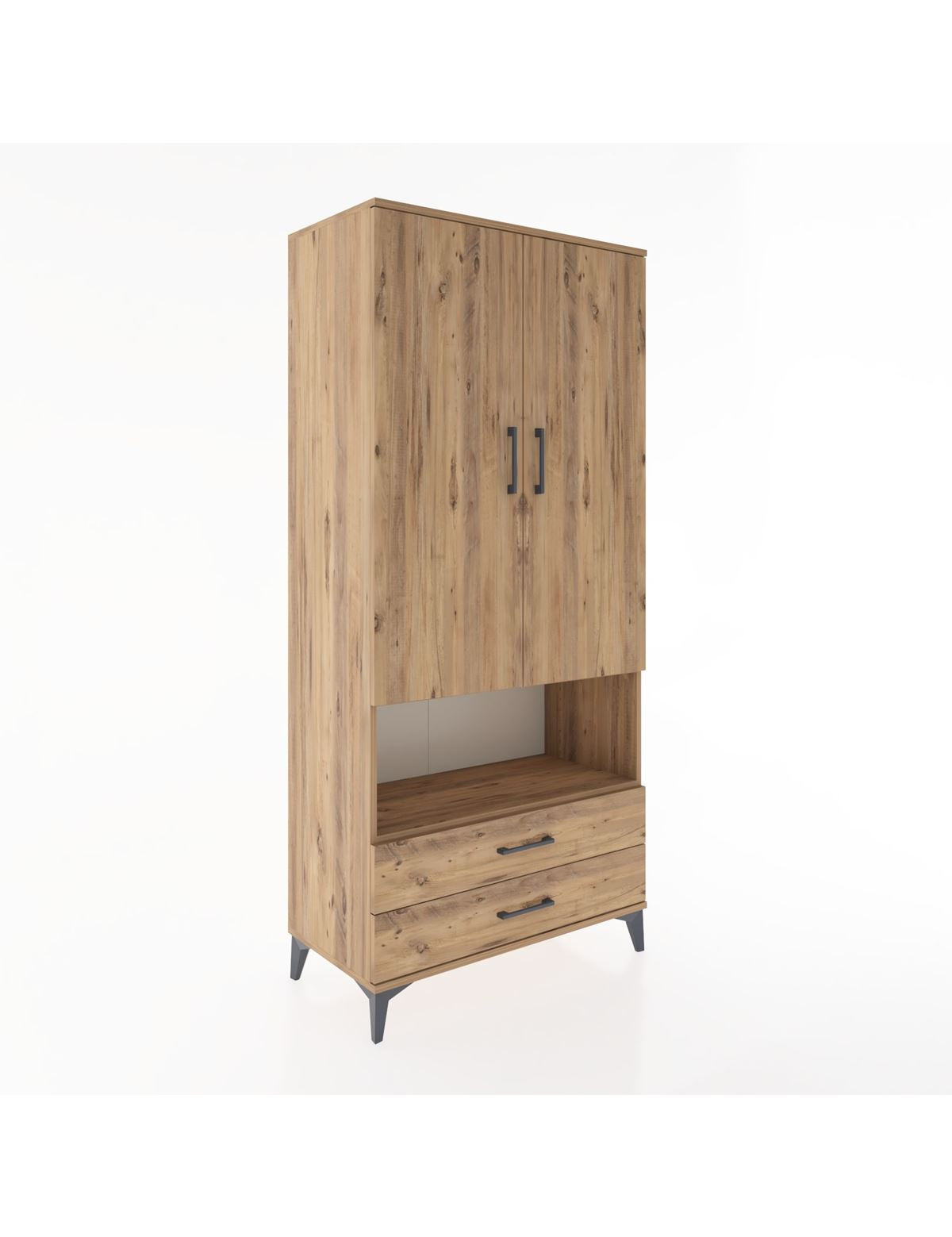 Hyperion Dolap 5 Raflı 2 Çekmeceli 2 Kapaklı 88x44x195 Çam-Çam