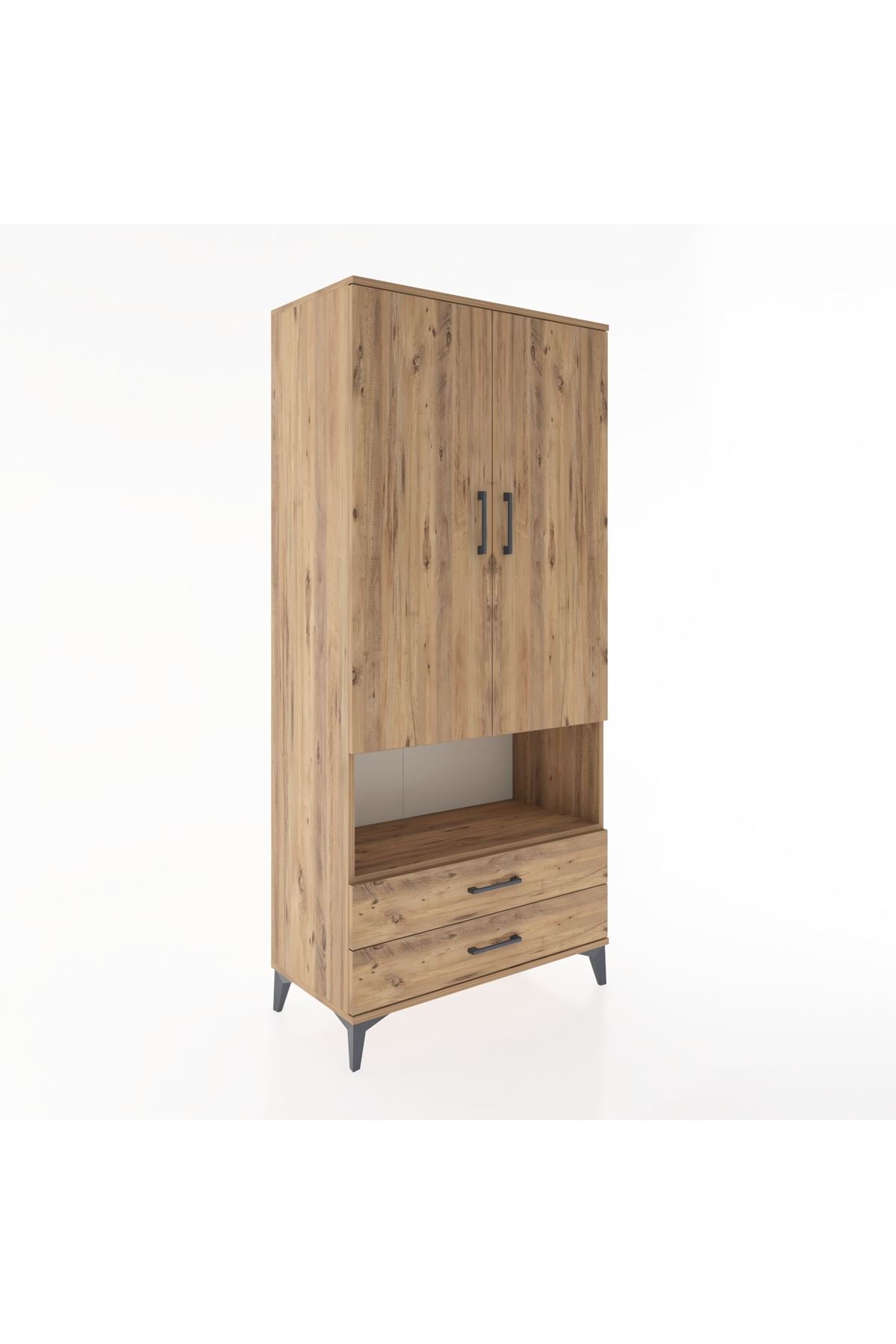 Hyperion Dolap 5 Raflı 2 Çekmeceli 2 Kapaklı 88x44x195 Çam-Çam