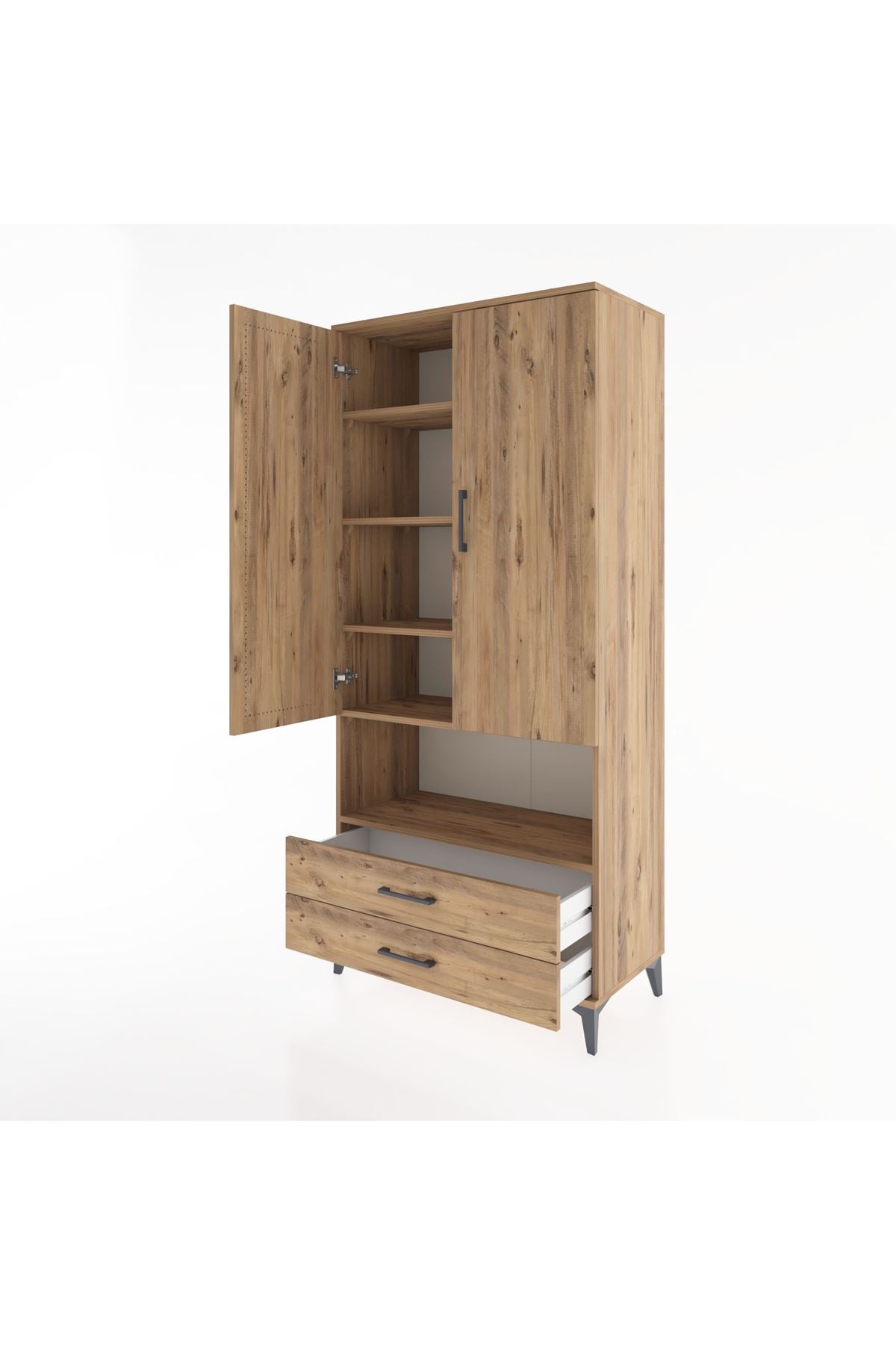 Hyperion Dolap 5 Raflı 2 Çekmeceli 2 Kapaklı 88x44x195 Çam-Çam