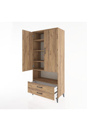 Hyperion Dolap 5 Raflı 2 Çekmeceli 2 Kapaklı 88x44x195 Çam-Çam