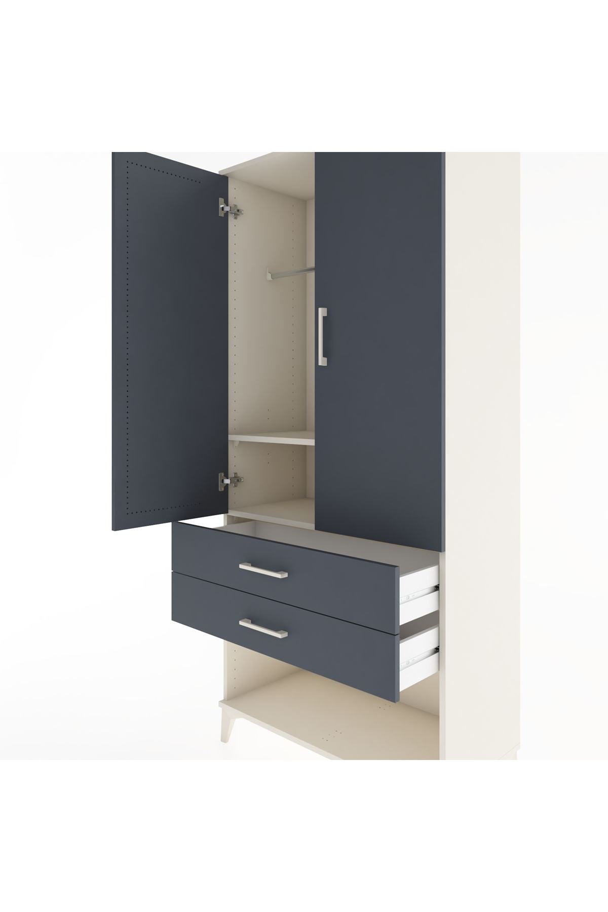 Hyperion Dolap 2 Raflı 2 Çekmeceli Tek Askılı 88x44x195 Aytaşı-Antrasit