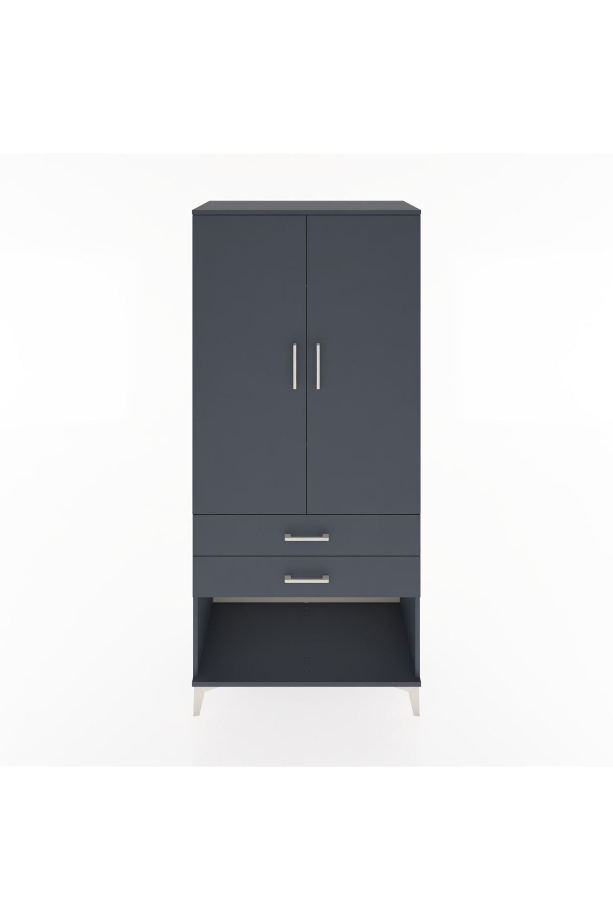 Hyperion Dolap 2 Raflı 2 Çekmeceli Tek Askılı 88x44x195 Antrasit-Antrasit