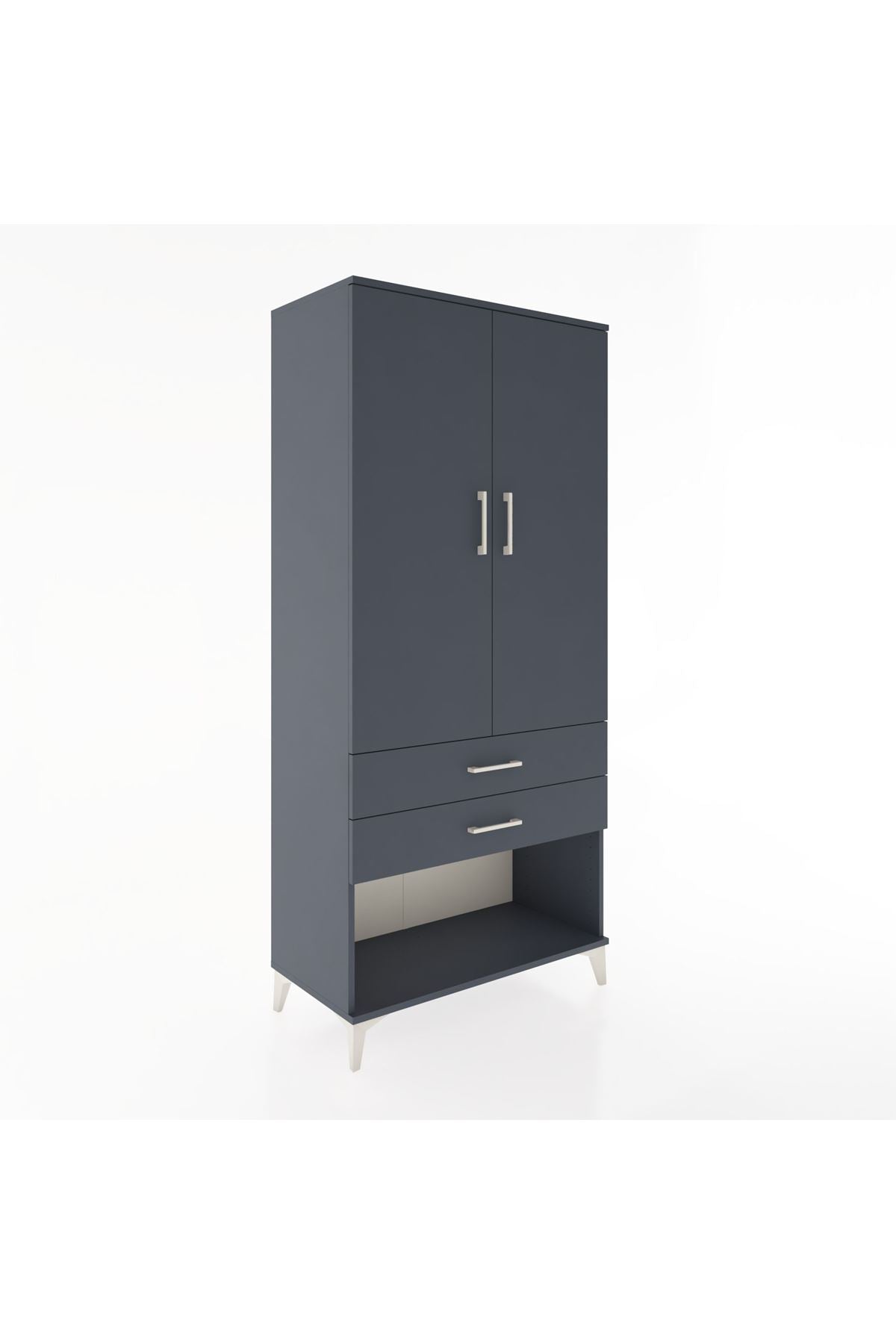 Hyperion Dolap 2 Raflı 2 Çekmeceli Tek Askılı 88x44x195 Antrasit-Antrasit