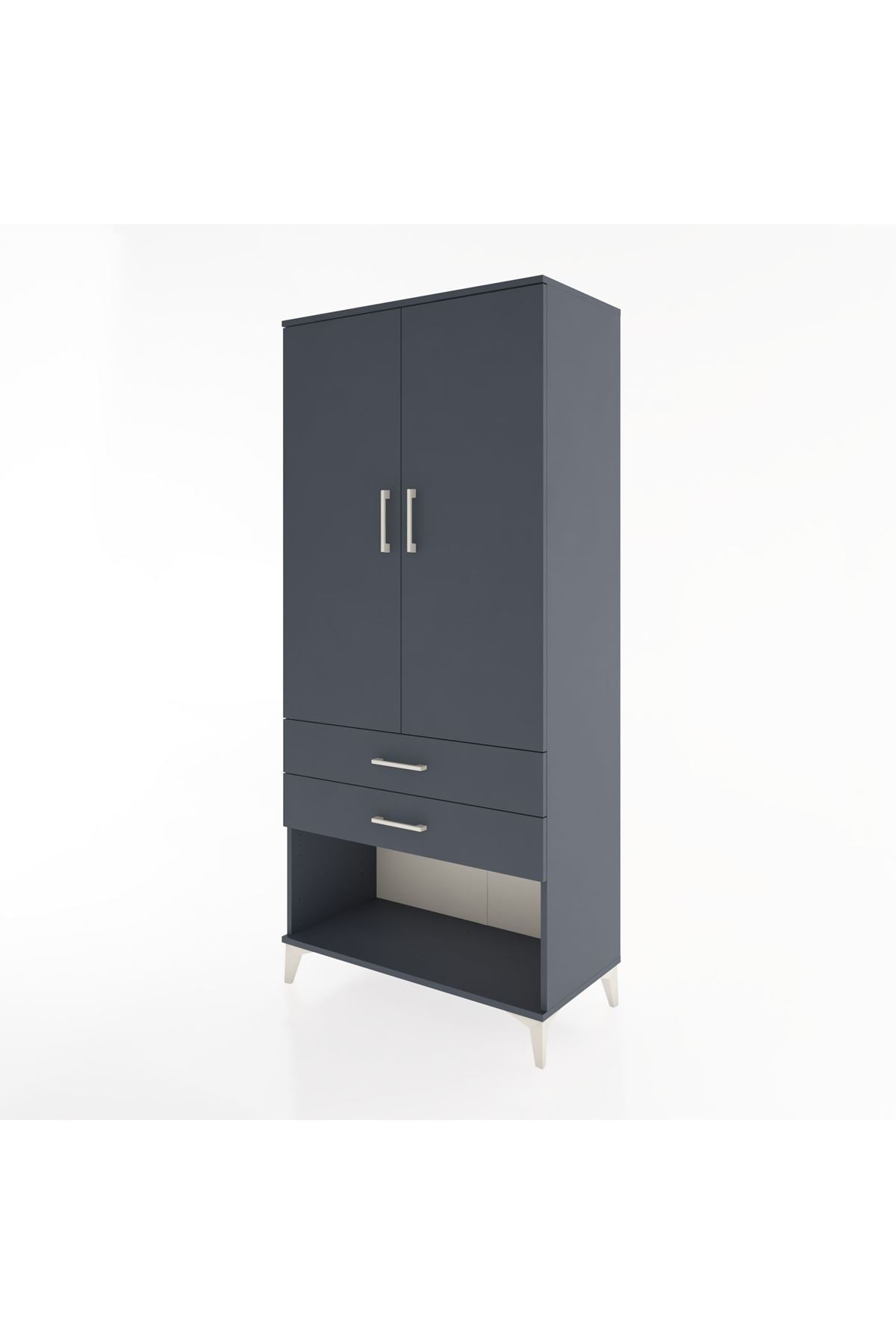 Hyperion Dolap 2 Raflı 2 Çekmeceli Tek Askılı 88x44x195 Antrasit-Antrasit