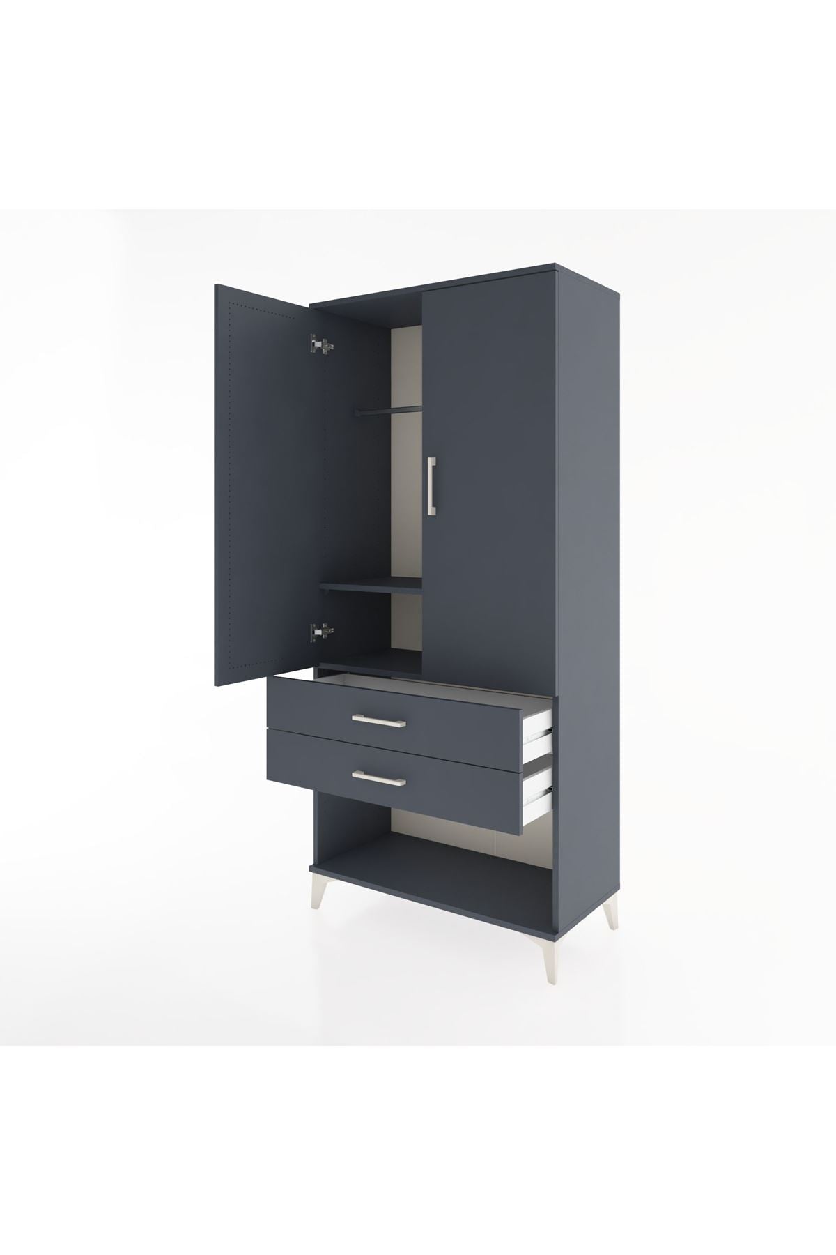 Hyperion Dolap 2 Raflı 2 Çekmeceli Tek Askılı 88x44x195 Antrasit-Antrasit