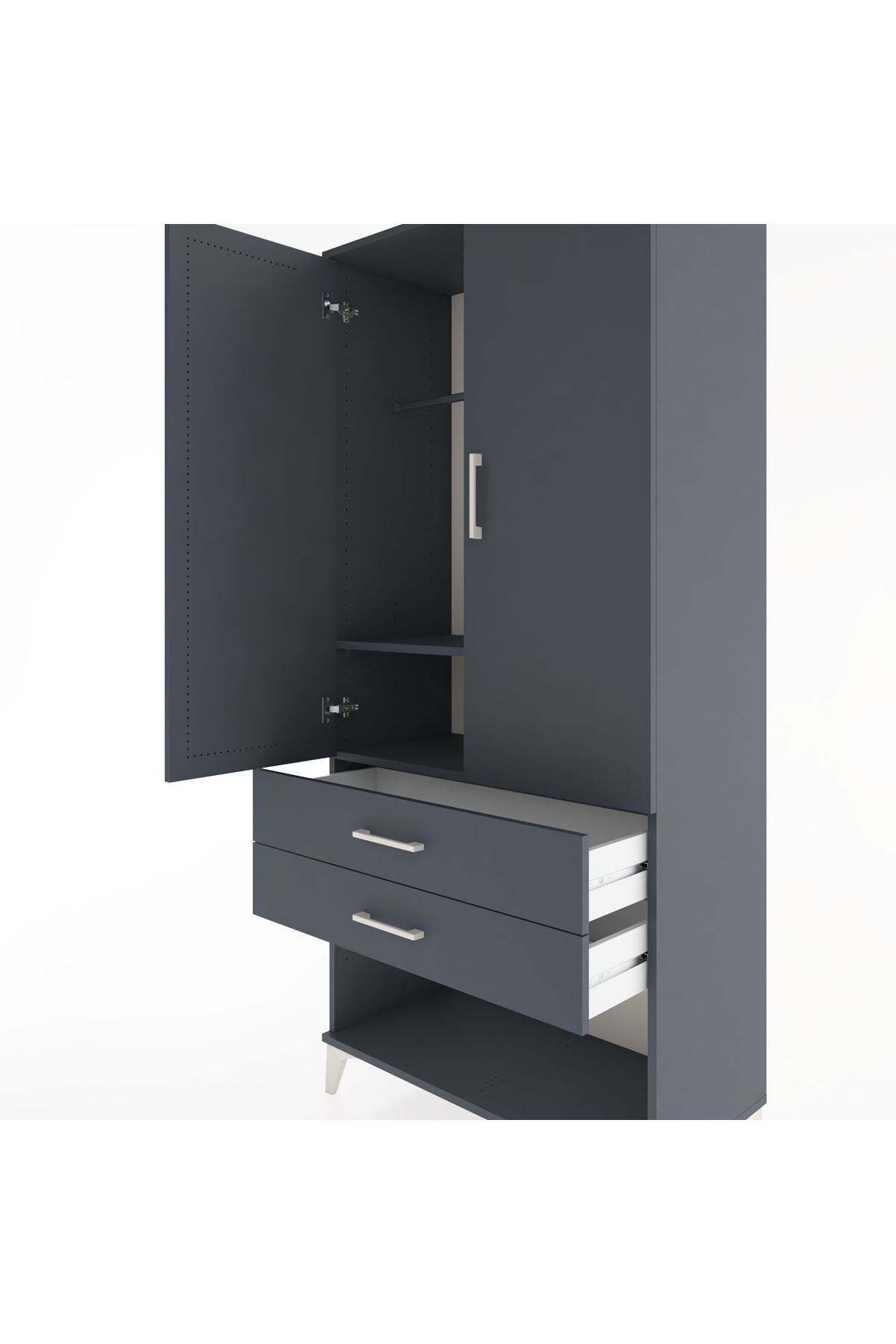 Hyperion Dolap 2 Raflı 2 Çekmeceli Tek Askılı 88x44x195 Antrasit-Antrasit