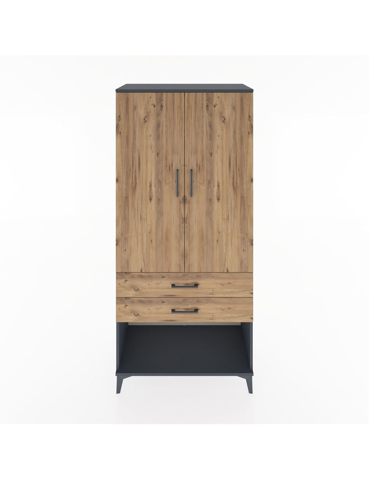 Hyperion Dolap 2 Raflı 2 Çekmeceli Tek Askılı 88x44x195 Antrasit-Çam