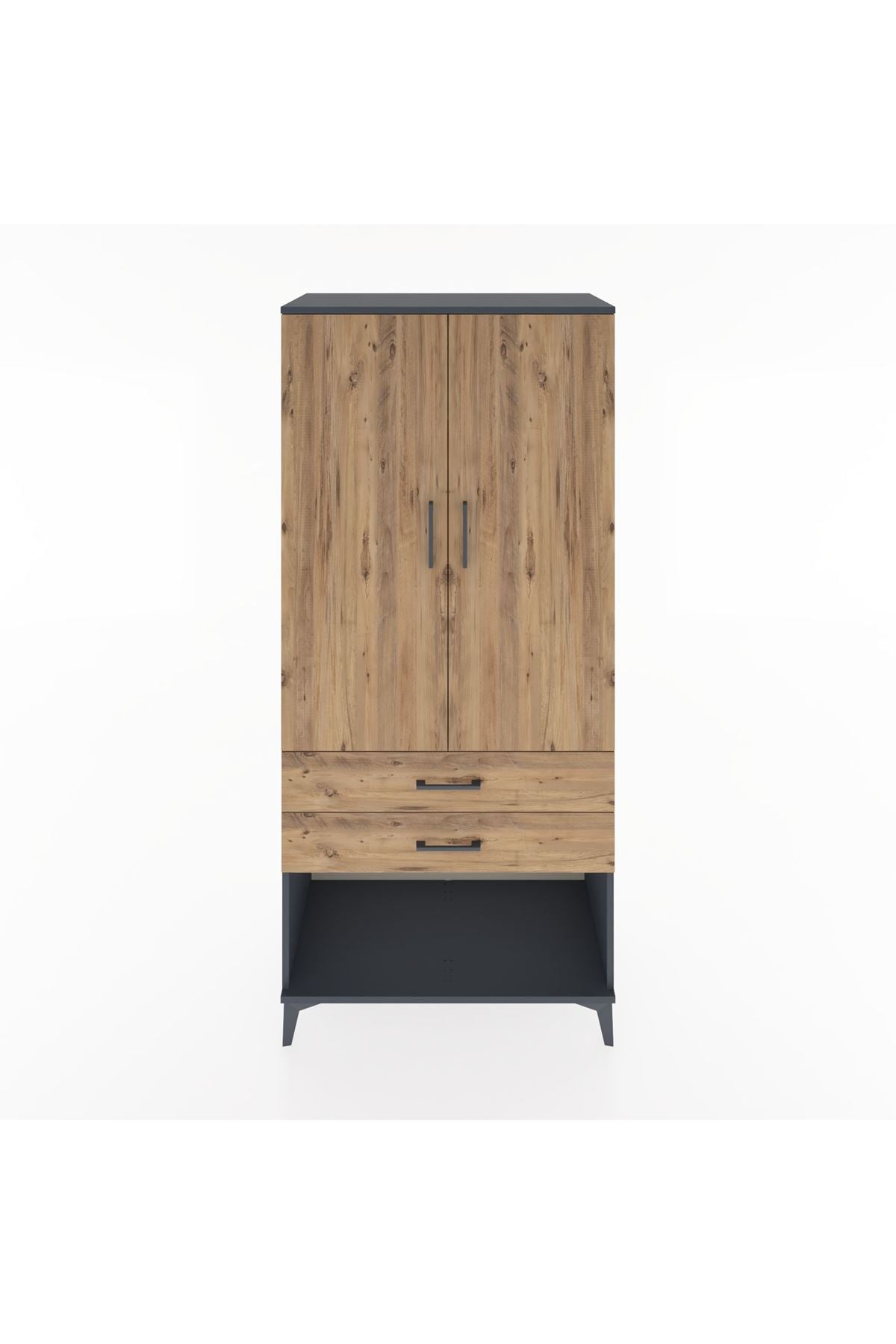 Hyperion Dolap 2 Raflı 2 Çekmeceli Tek Askılı 88x44x195 Antrasit-Çam