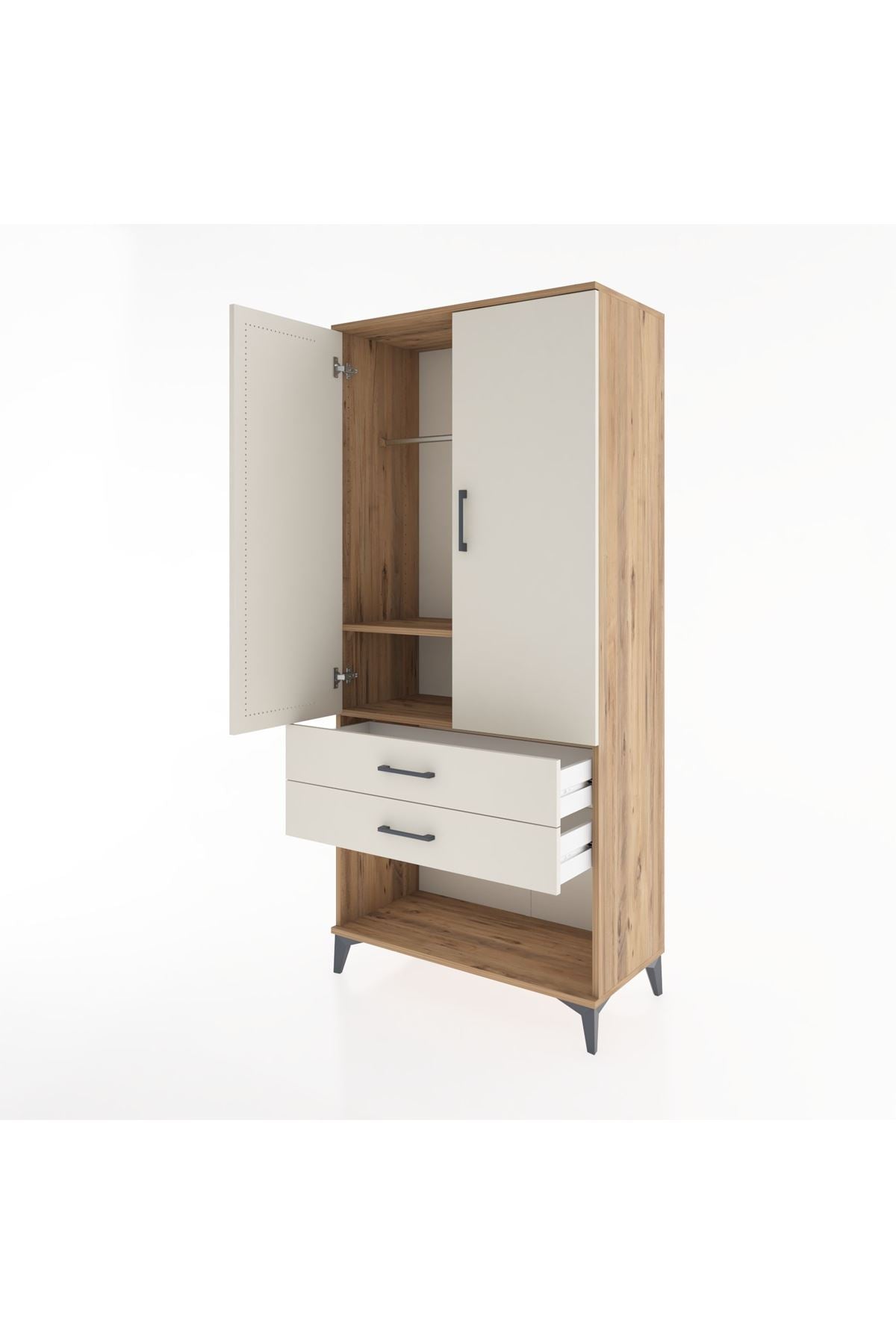 Hyperion Dolap 2 Raflı 2 Çekmeceli Tek Askılı 88x44x195 Çam-Aytaşı