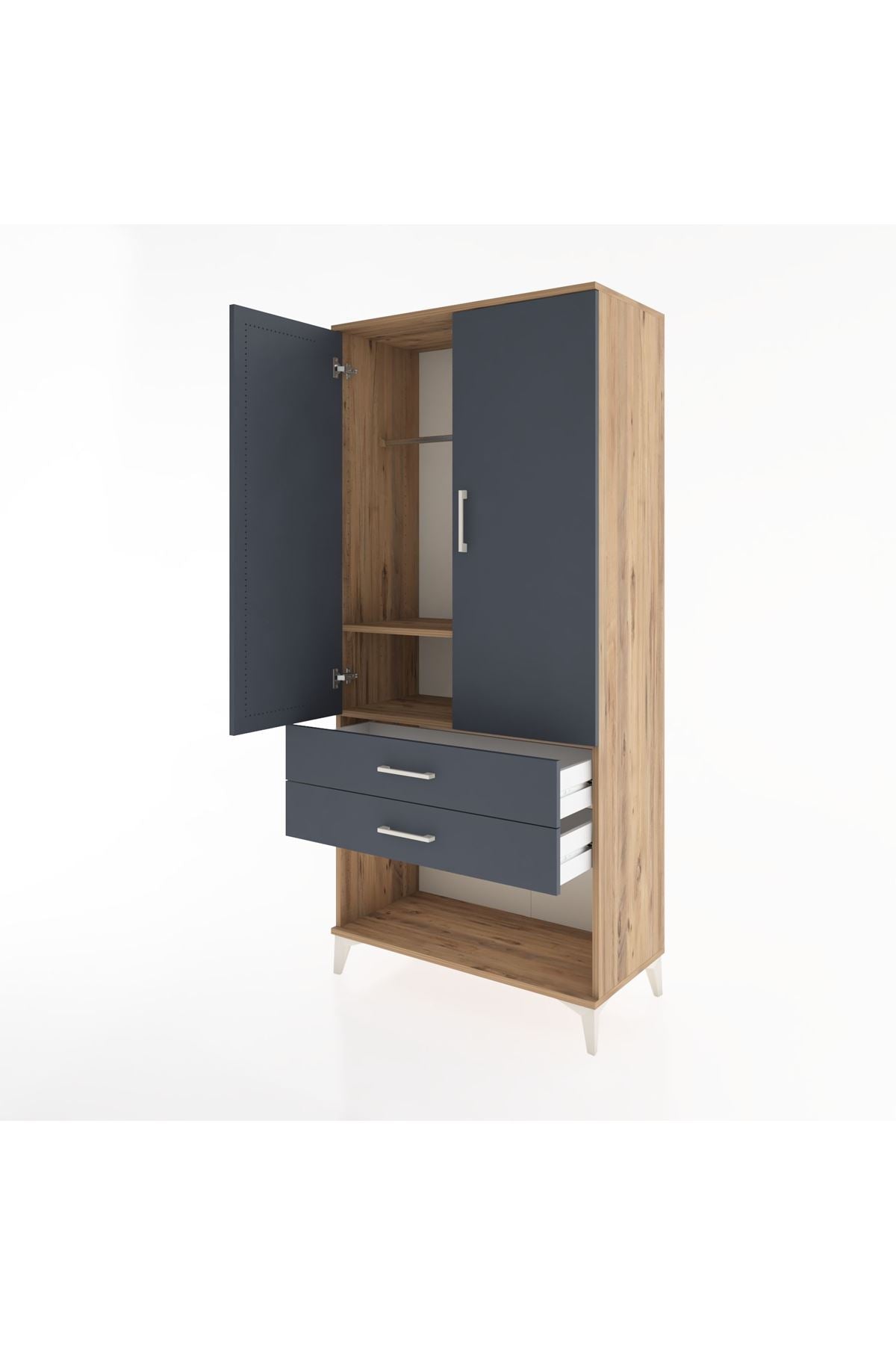 Hyperion Dolap 2 Raflı 2 Çekmeceli Tek Askılı 88x44x195 Çam-Antrasit