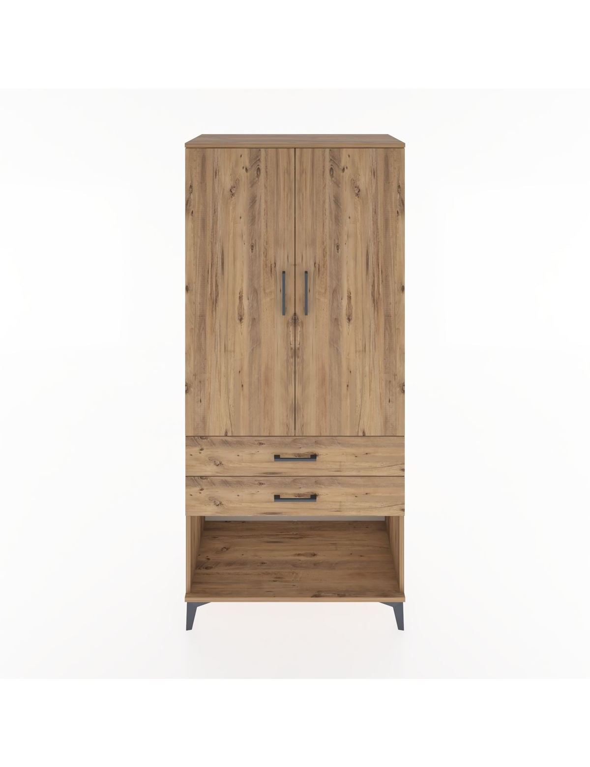 Hyperion Dolap 2 Raflı 2 Çekmeceli Tek Askılı 88x44x195 Çam-Çam