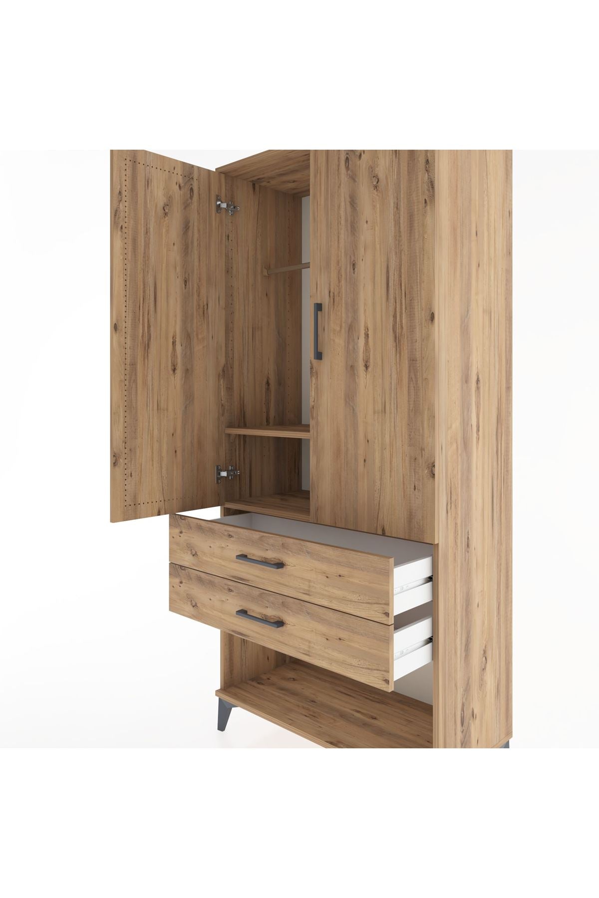 Hyperion Dolap 2 Raflı 2 Çekmeceli Tek Askılı 88x44x195 Çam-Çam