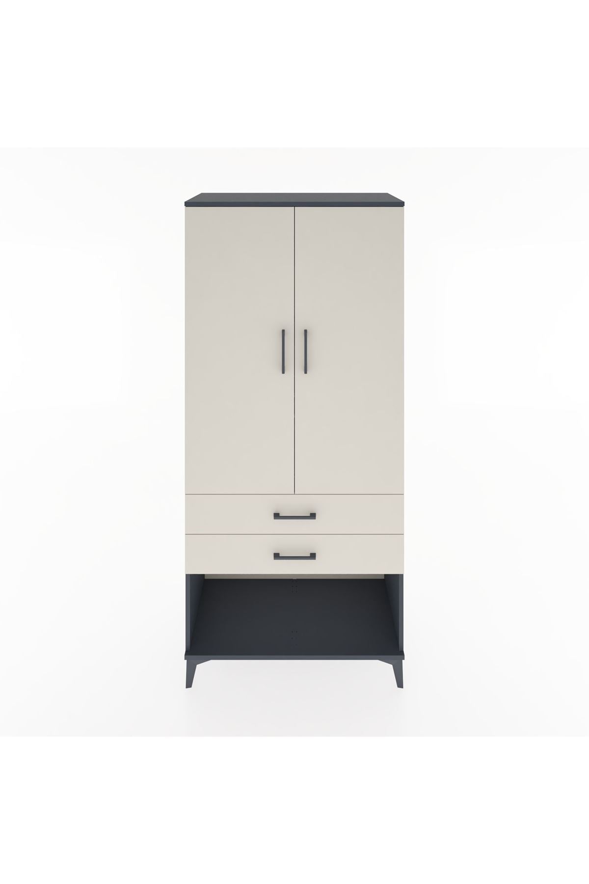 Hyperion Dolap 4 Raflı 2 Çekmeceli 2 Kapaklı 88x44x195 Antrasit-Aytaşı