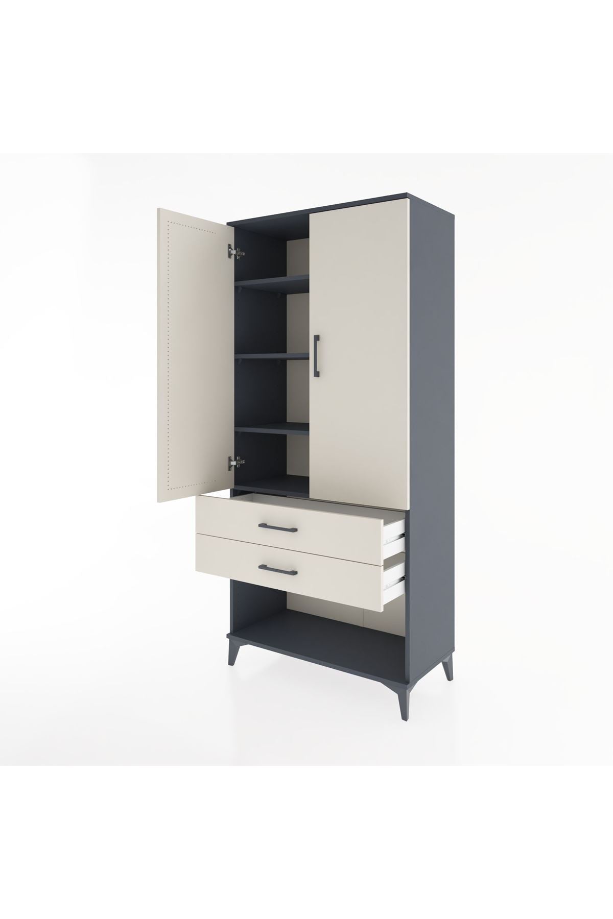 Hyperion Dolap 4 Raflı 2 Çekmeceli 2 Kapaklı 88x44x195 Antrasit-Aytaşı