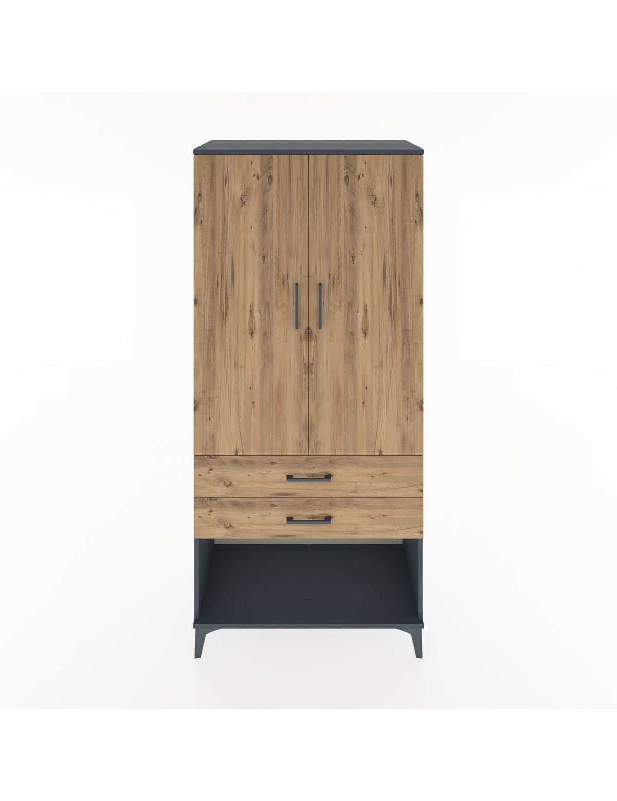 Hyperion Dolap 4 Raflı 2 Çekmeceli 2 Kapaklı 88x44x195 Antrasit-Çam