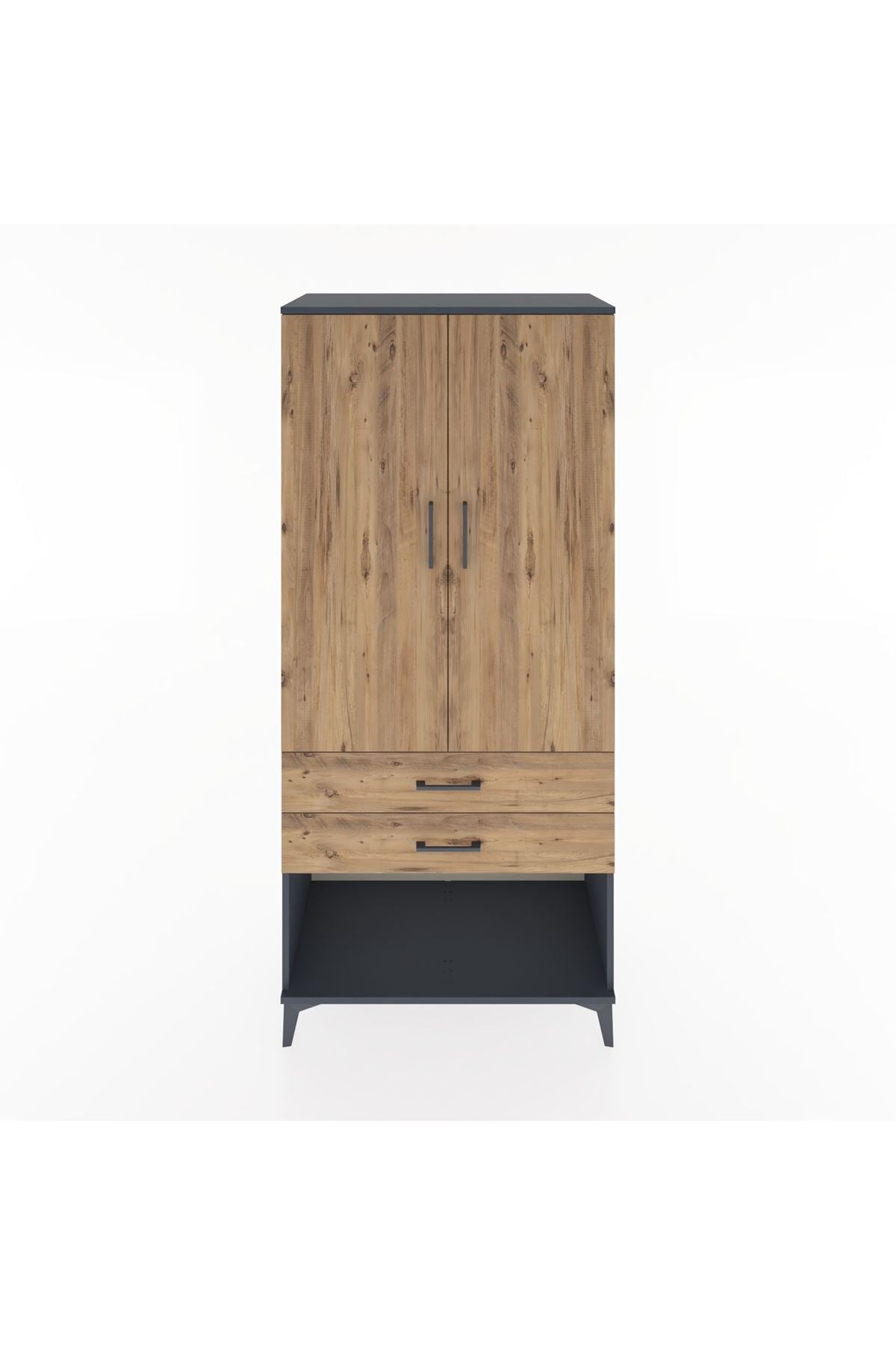 Hyperion Dolap 4 Raflı 2 Çekmeceli 2 Kapaklı 88x44x195 Antrasit-Çam