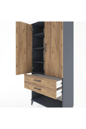 Hyperion Dolap 4 Raflı 2 Çekmeceli 2 Kapaklı 88x44x195 Antrasit-Çam