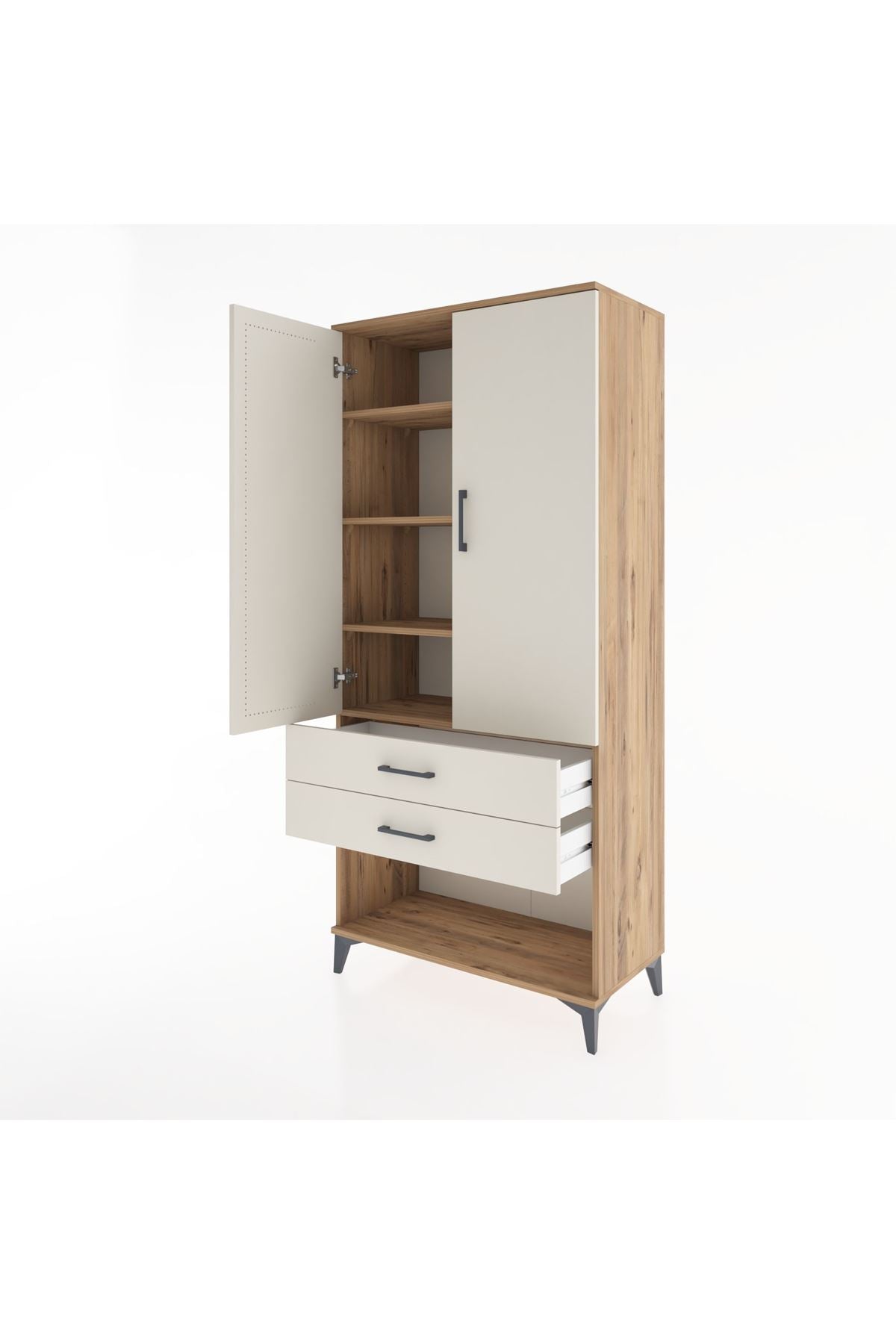 Hyperion Dolap 4 Raflı 2 Çekmeceli 2 Kapaklı 88x44x195 Çam-Aytaşı