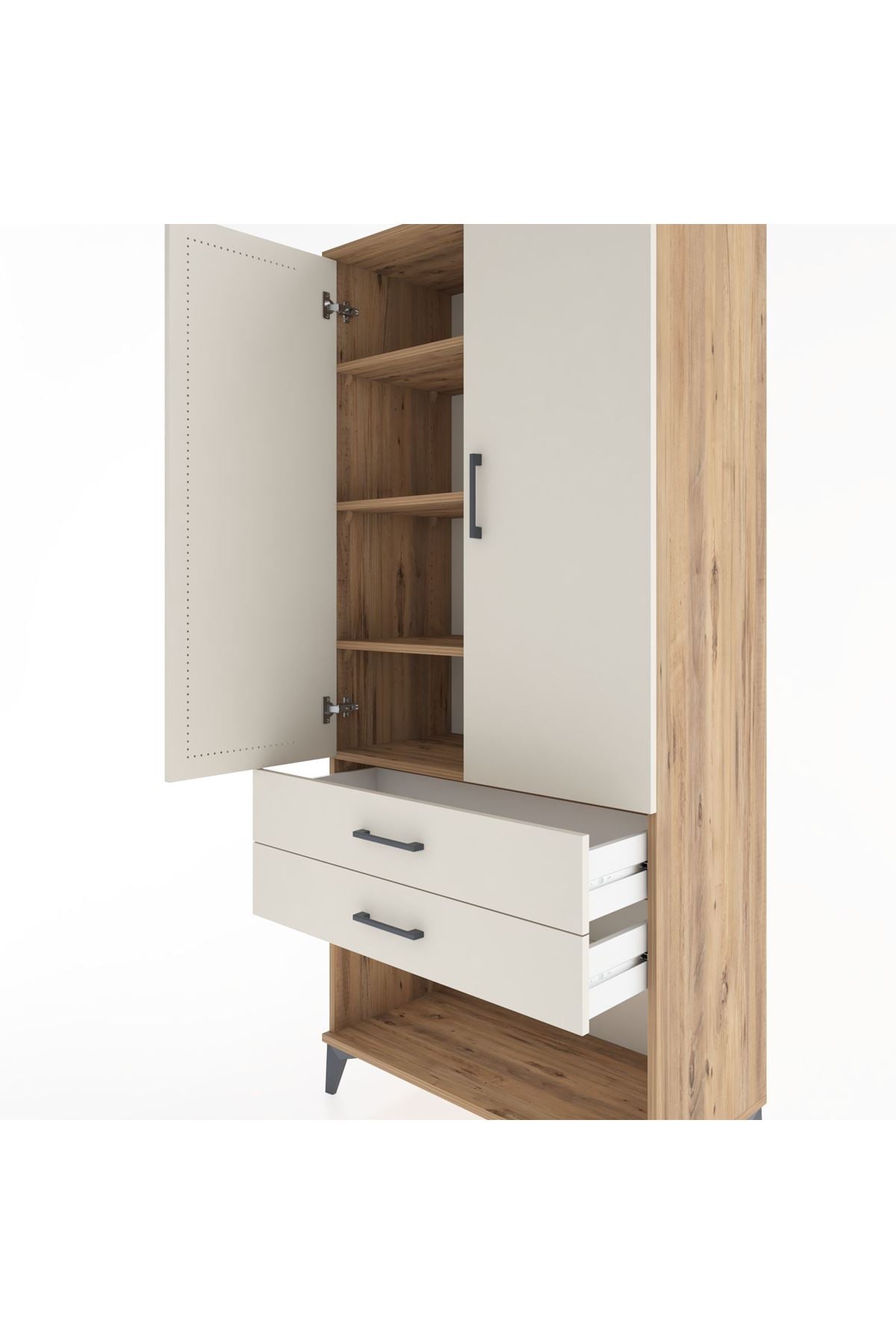 Hyperion Dolap 4 Raflı 2 Çekmeceli 2 Kapaklı 88x44x195 Çam-Aytaşı