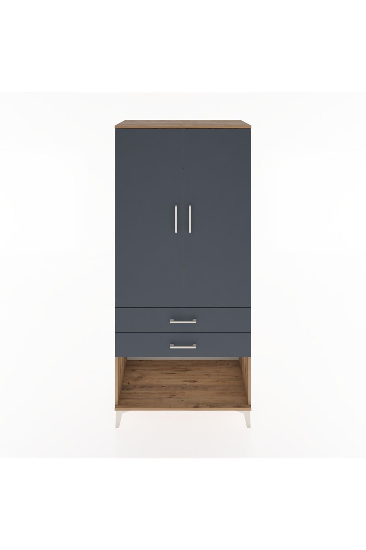 Hyperion Dolap 4 Raflı 2 Çekmeceli 2 Kapaklı 88x44x195 Çam-Antrasit